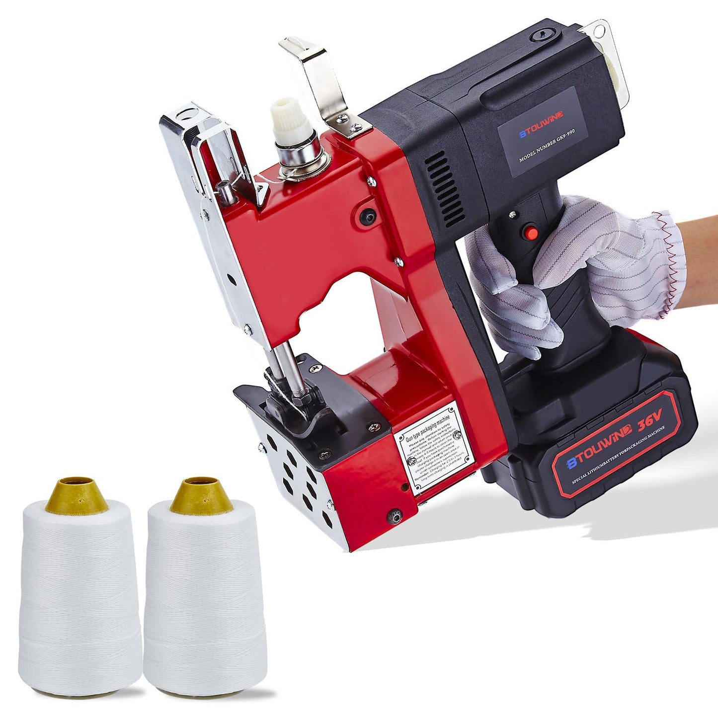 Cordless Bag Sewing Machine，Work Speed（2s/bag），36V Rechargeable Battery+2 Volumes of Thread+10 Needles，Bag Closer Machine Specially Designed for Woven Bag, Burlap Bag