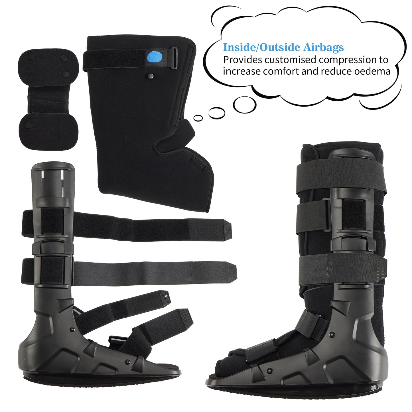 Medibot Air Cam Walker Tall Fracture Boot, Medical Recovery Walking Boot for Broken Foot, Sprained Ankle, Fractures, Adjustable Air Bladders, Universal Fit for Men & Women, Left or Right Foot(Large)