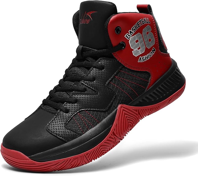 ASHION Kids Basketball Shoes Boys Girls Sneakers Mid-Top Lace Up Cushion Anti Slip Athletic Outdoor Sport Shoes for Unisex-Child