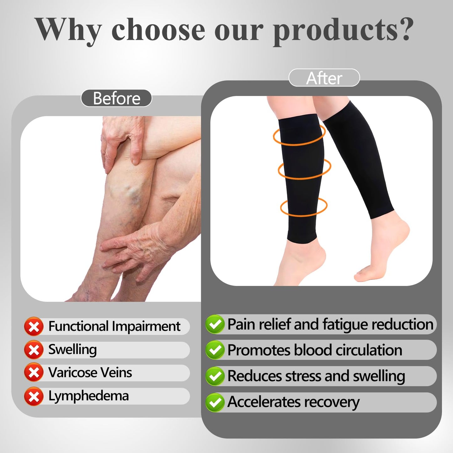 20-30 MmHg Medical Toeless Compression Socks for Women and Men,Legs Compression Sleeve Ankle Wide,Open Toe Stockings Compressions Knee Post for Varicose Vein,Circulation Recovery,for Travel,Run (Black Sleeve, L)