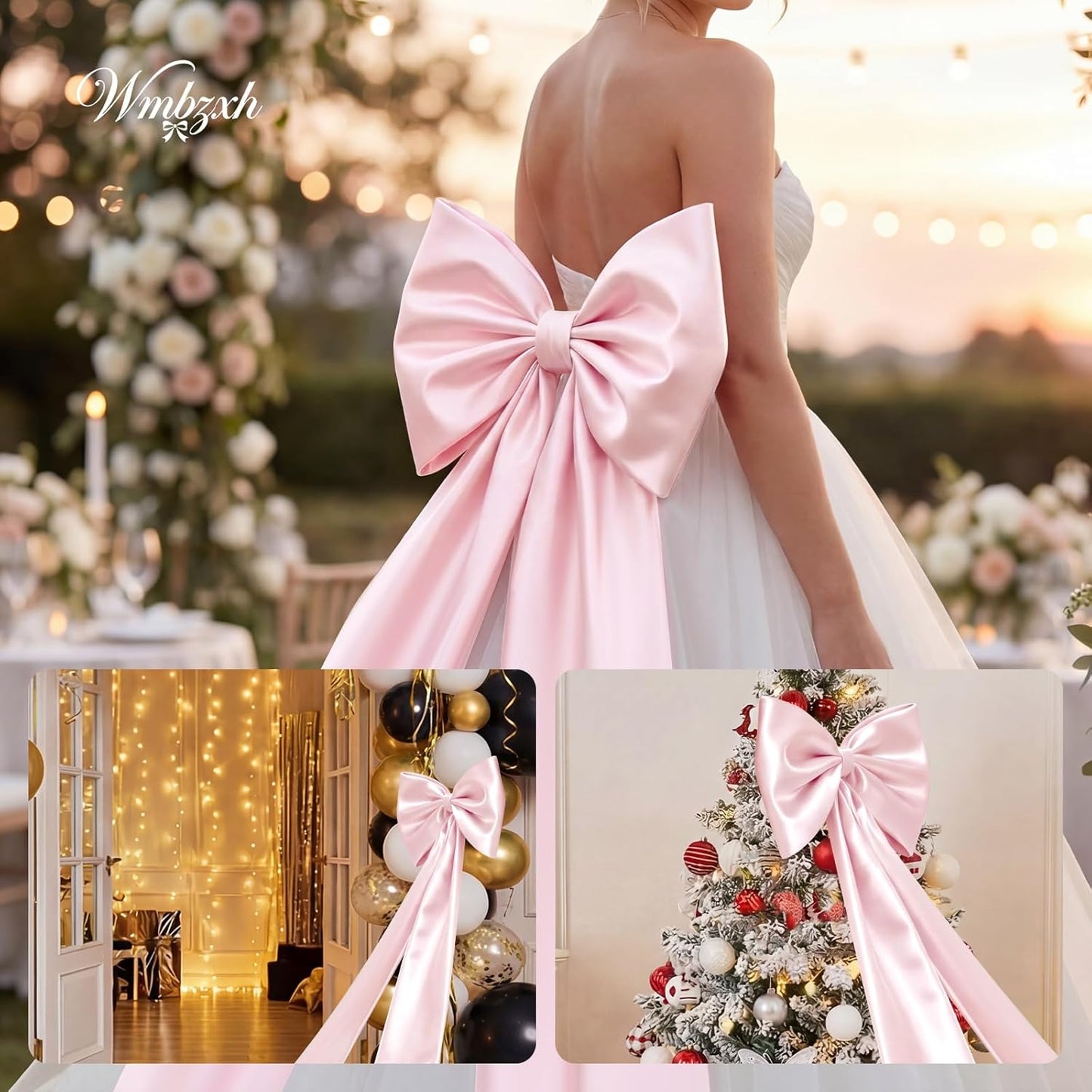 Skiennix Large 40"x24" Pink Satin Bows - Elegant Coquette Room Decor & Birthday Party Decorations