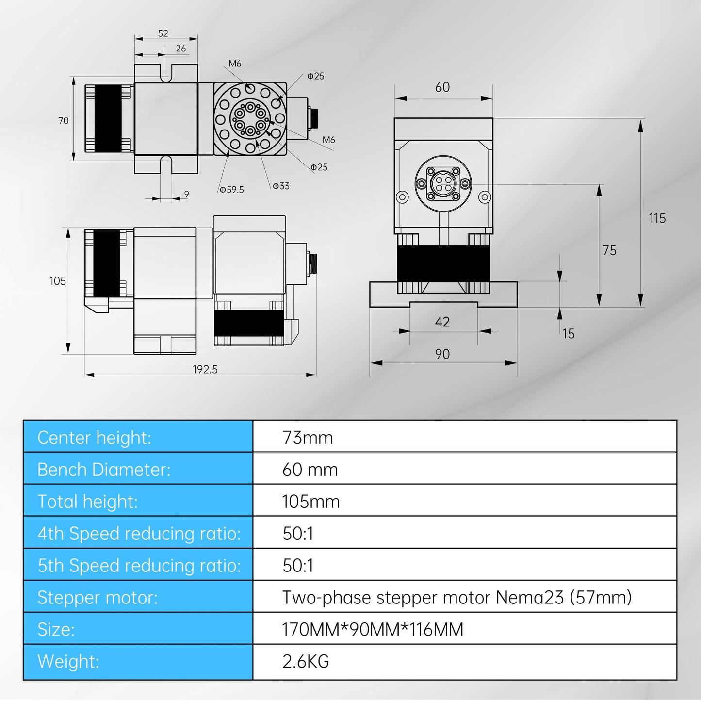 CNCTOPBAOS Rotation 5th Axis Rotary Table,CNC 4th Axis A Axis B C Axis Dividing Head,Waterproof Nema23 Stepper Motor,No Backlash Harmonic Reducer Gearbox 50:1 for CNC Router Engraving Milling Machine
