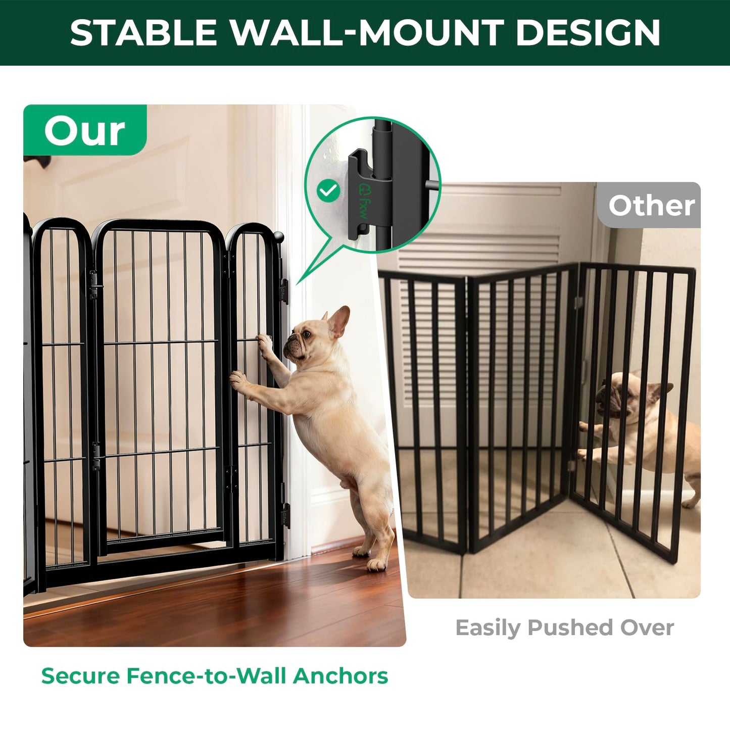 FXW Dog Gate Extra Wide Designed for Indoor Use, Adjustable Width Up to 183-inch Wide (24" H 8 Wire Panels for Puppies and Small Dogs), Black