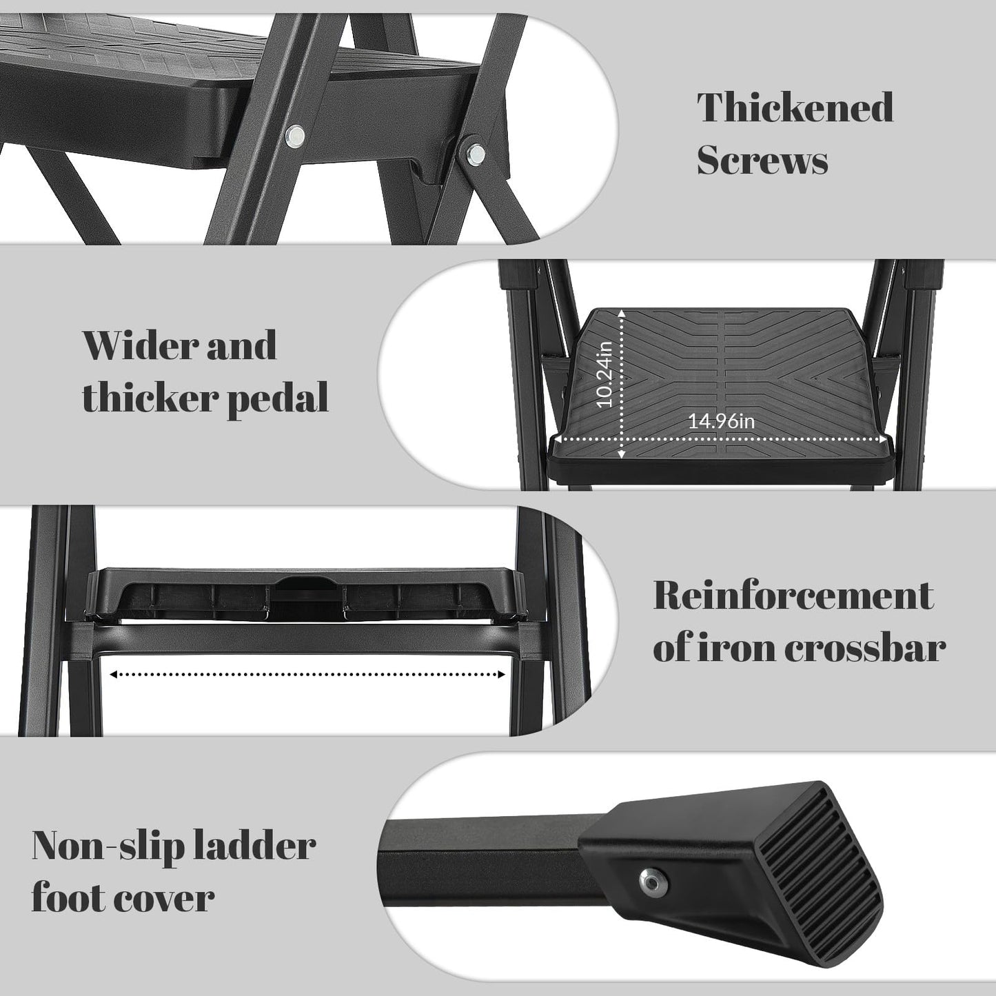 XinSunho 5 Step Ladder, Foldable Handrail & Tool Tray Stool Ladders with Anti-Slip Wide Pedal, 660 lbs Sturdy Steel Ladder for Home Kitchen and Outdoor