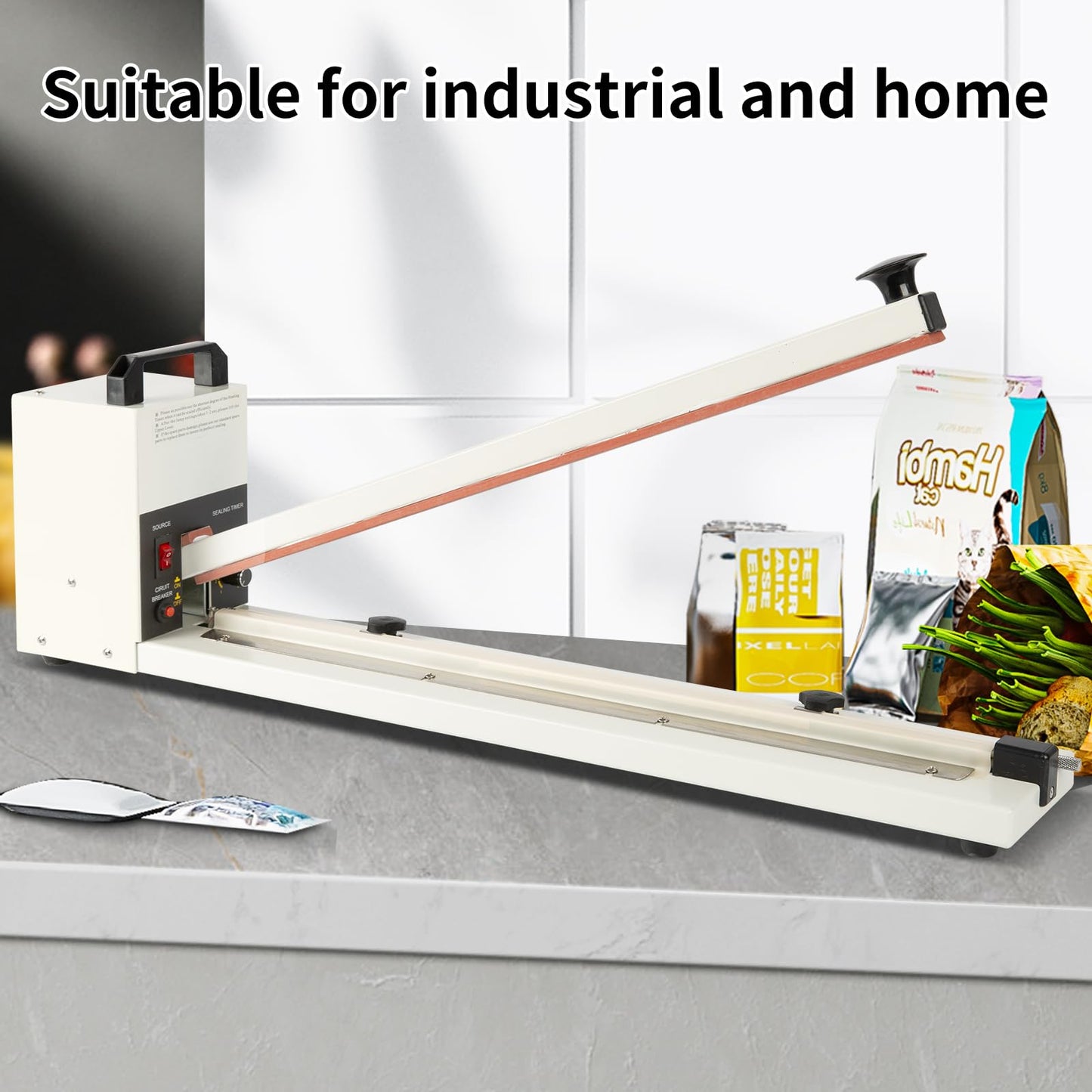 R-PACK Impulse Heat Sealer with Seal bar, Heavy-Duty Bag Sealing & Cutting Machine, 8mm Sealing Width, 1 Extra Replacement (white, 36 inch)