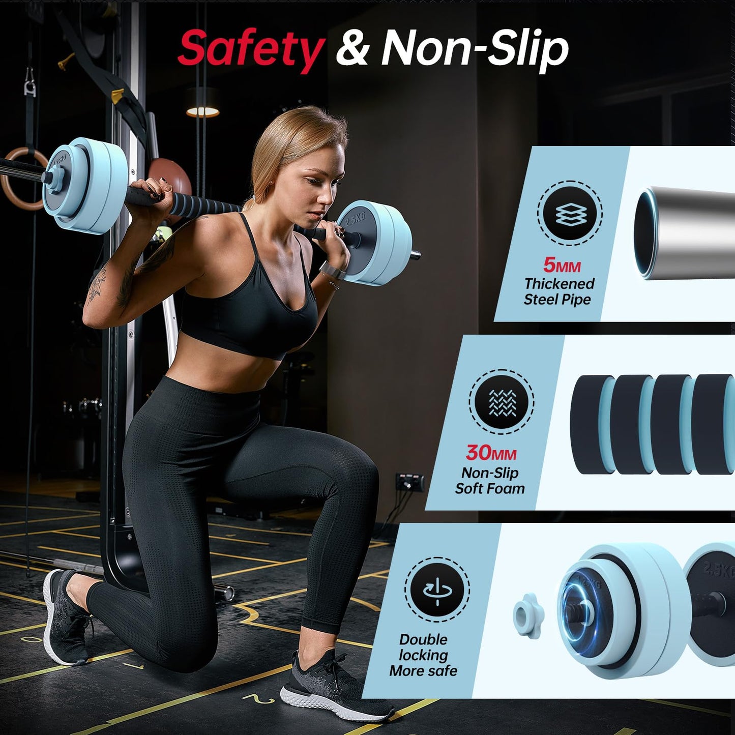 PASYOU Adjustable Dumbbell Set, 45lbs Free Weight Set with Connector, 5 in 1 Weight Set Used as Kettlebells, Barbell, Push up Stand, Fitness Exercises for Home Gym Suitable Men/Women