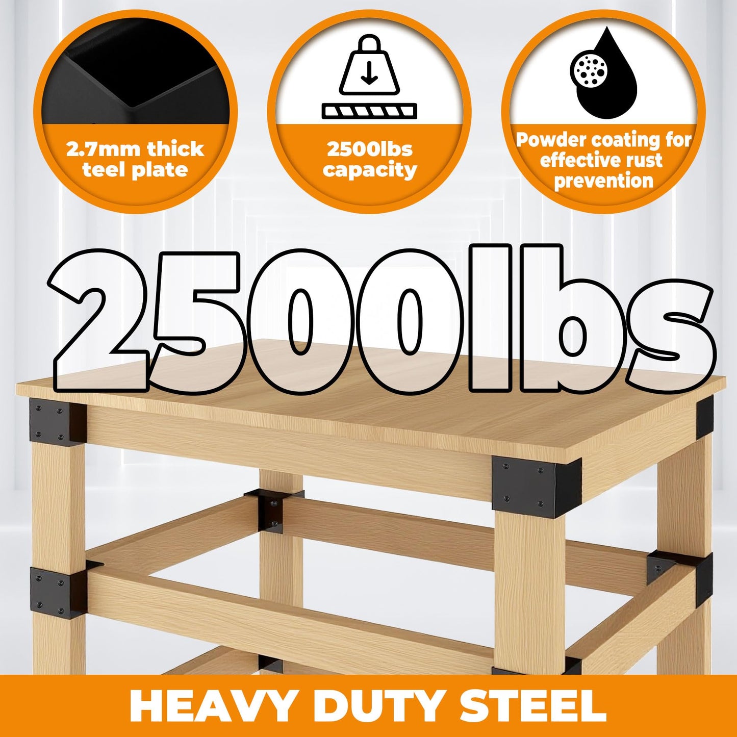 Heavy Duty Workbench Brackets Kit, 12 PCS 3-Way Right Angle Corner Braces for DIY 2''x4'' (Actual 1.5"x3.5") Wood, Steel Frame Building Plates for Workbench Table, Shelving, Garage Storage