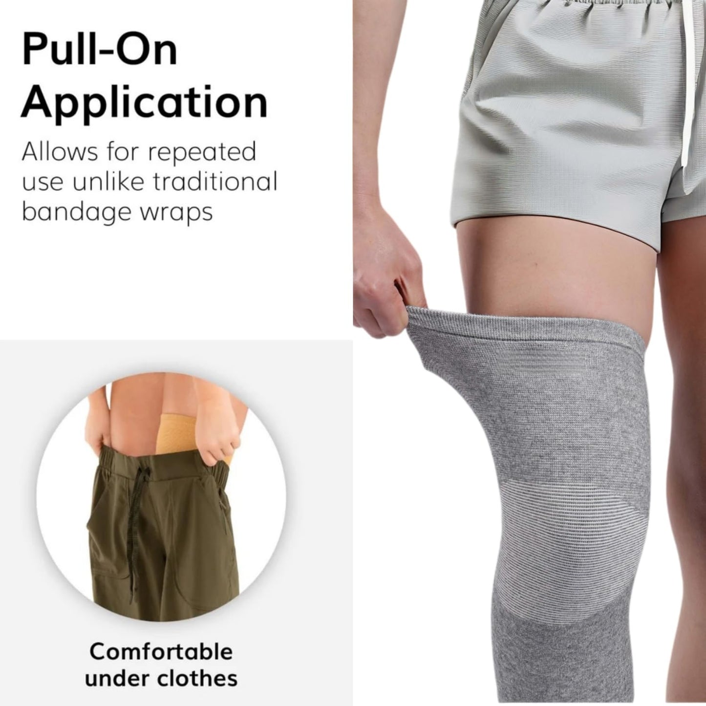 inflossom Bamboo Knee Sleeves, 2-Pack Knee Compression Sleeve Women Men Elastic Warm Slip-on Recovery Knee Brace for Arthritis Knee Pain
