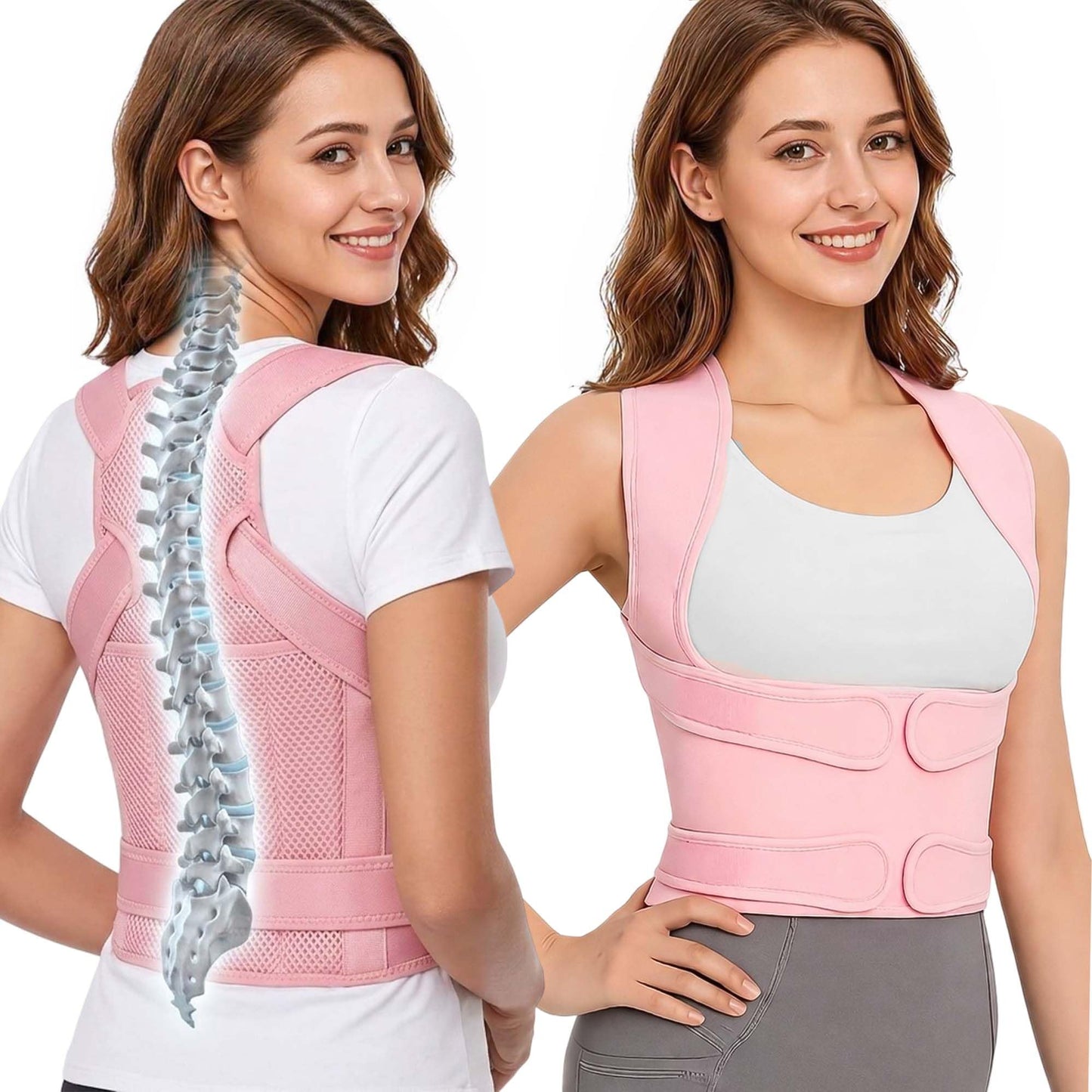 RUKHS SUPPLY Back Posture-Corrector for Men & Women - Back Brace & Adjustable Back Straightener for Shoulder, Upper Back Support & Pain Relief - Pink (Medium)