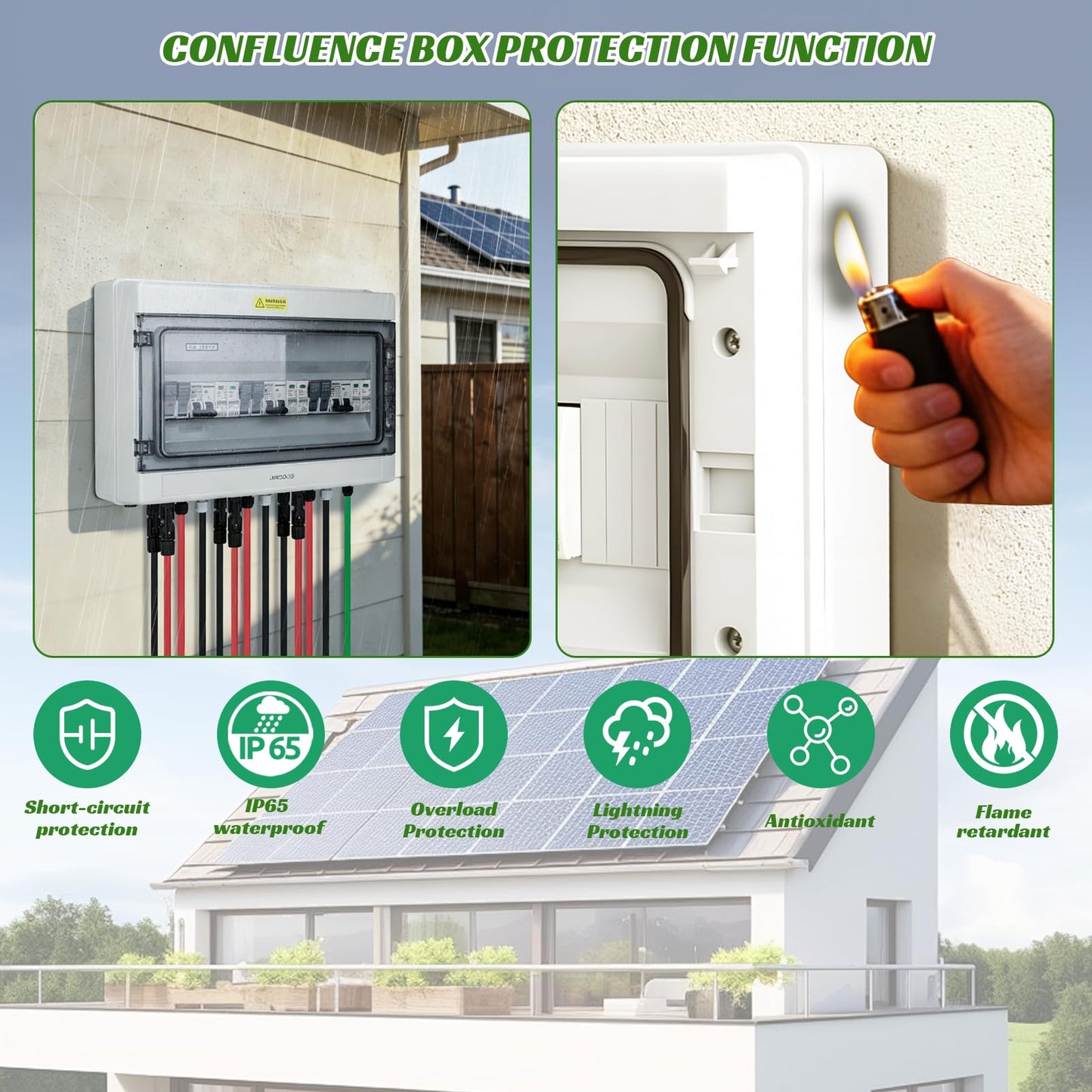 3 in 3 Out Solar Combiner Box,PV Combiner Box with 20A PV Fuse,DC 20A Circuit Breaker and Surge Protector,IP65 Solar Disconnect Switch Box for Indoor Outdoor Solar Panel System (3 in 3 Out 20A 1000V)