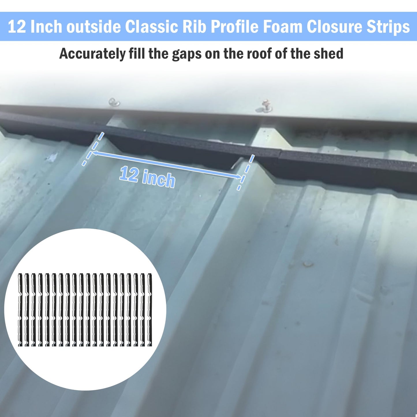 Sthovd 12 Inch Outside Classic Rib Profile Foam Closure Strips for Metal Roofing Panels Outside Roof Closure Strips Metal Roof Foam 3 FT Long (Updated Material and Self-Adhesive)-20 Pieces