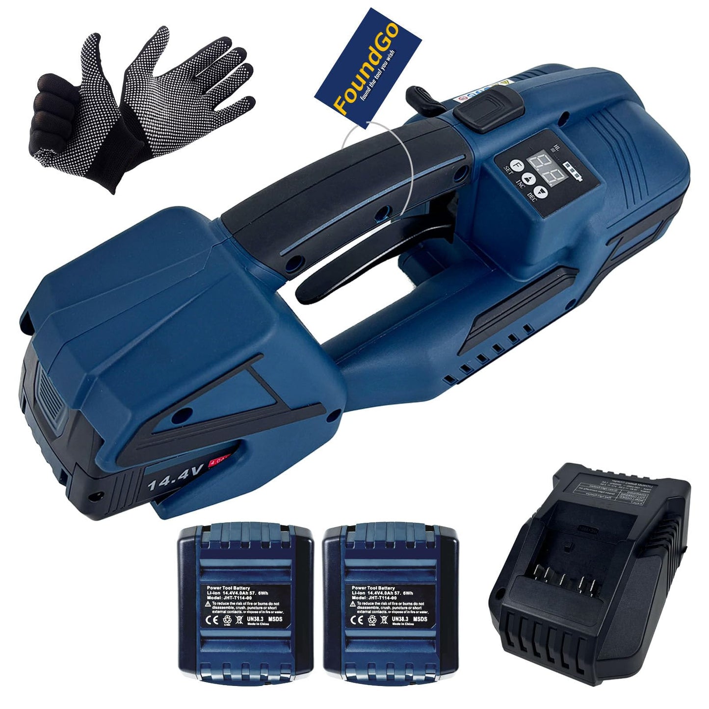 FoundGo Electric Strapping Machine with LCD Screen&PET Banding Strapping Kit for Heavy Duty Tough Pallet Packaging