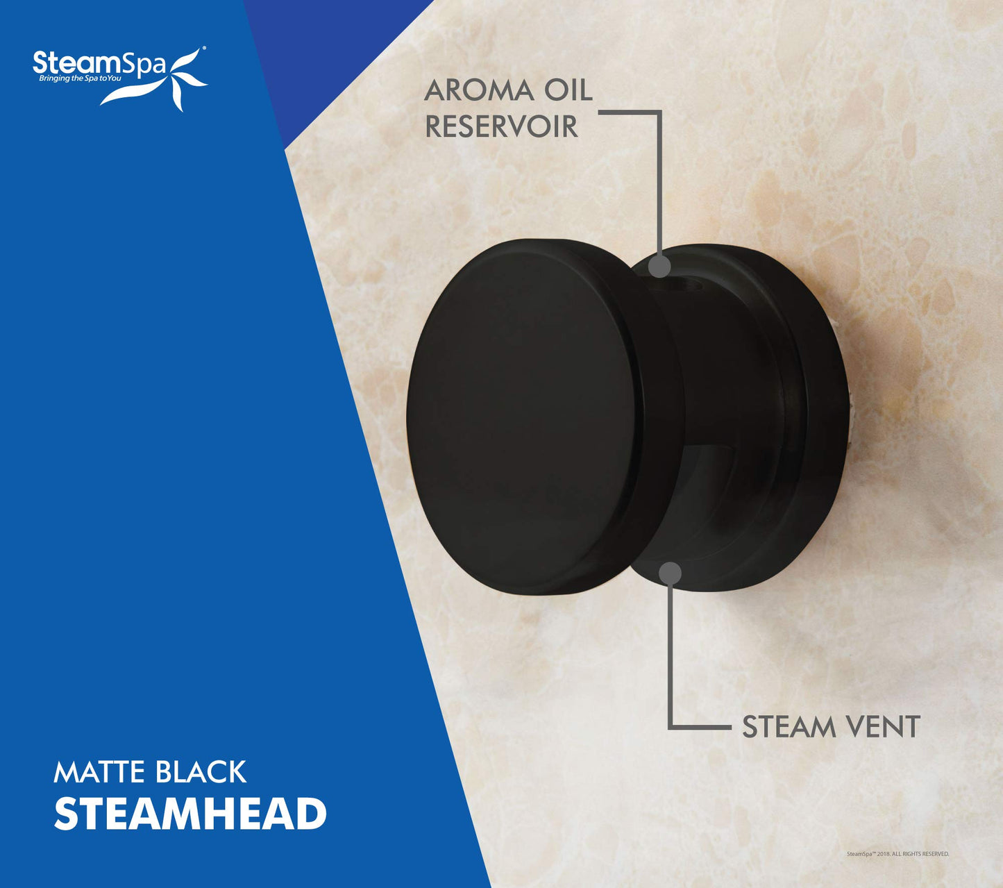 SteamSpa Generator with Quick Start Continuous Steam Technology, Wi-Fi, Bluetooth and Autodrain | 15kW Steam Generator with Black Steam Head with Aromatherapy Reservoir | RVB1500BK-A