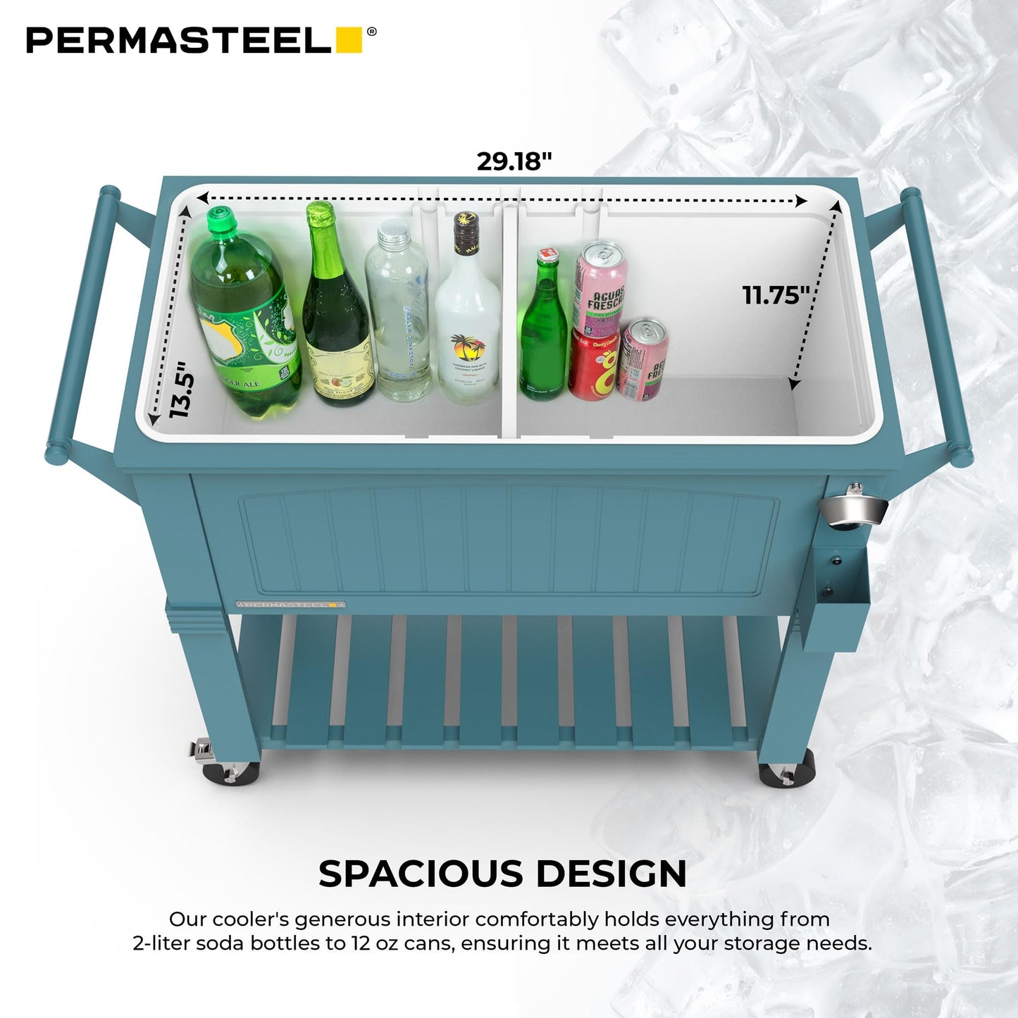 Permasteel Party Cooler with Divider, Spacious 80-Qt Capacity, Chills 36hrs, Serving Tray, Rolling Ice Chest for Indoor and Outdoor Entertainment, Matte Teal
