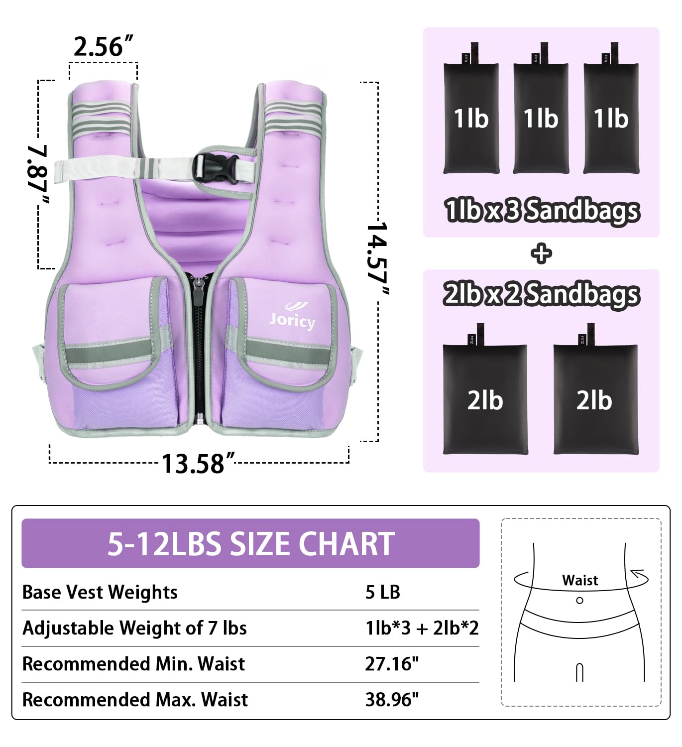 Weighted Vest Woman Adjustable Weights for Walking 5-12lbs Weight Vest Women Men with 5 Removable Weights, Weighted Vests with Zipper Rucking Vests for Running Strength Training Workout, Purple