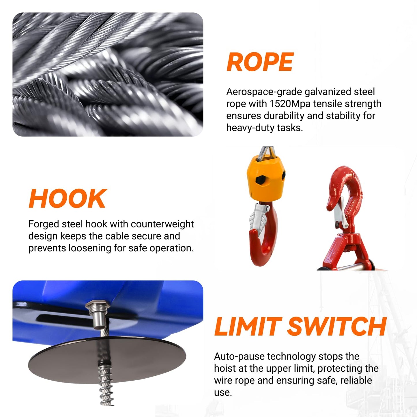 3-in-1 Electric Hoist Winch 1500W Portable Powerful 110V Portable Winch with 1100Lbs Loading Capacity 16 ft/min 25ft Lifting Height Ideal for Warehouses, and Factories