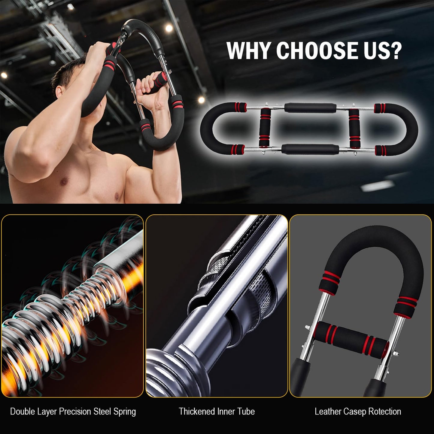Latest-Gen Twister Arm Trainer, Adjustable Power Spring Workout Bar, Forearm Triceps Chest Exerciser Strengthener, Detachable Portable Home Fitness Equipment for Enhancing Upper Body Muscle