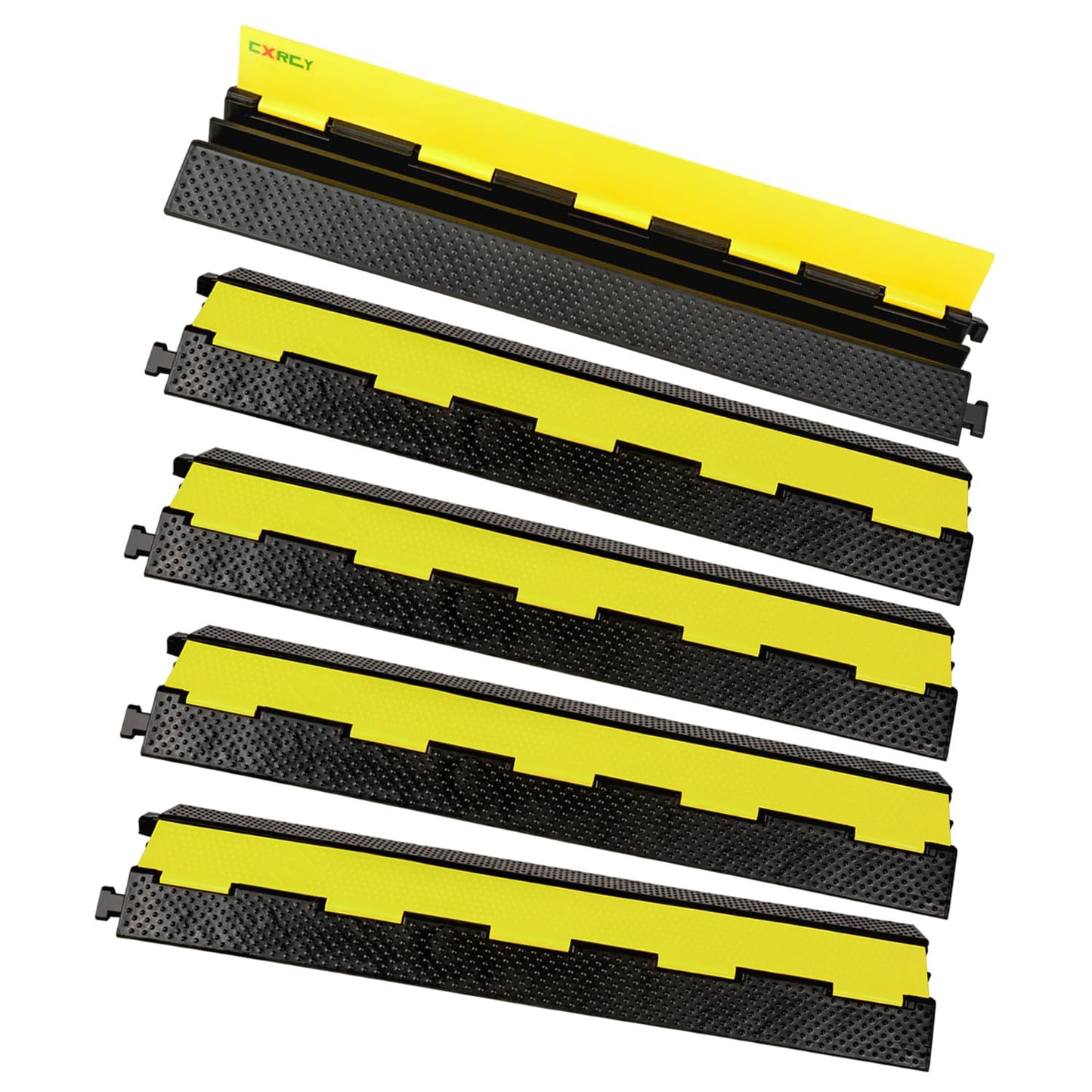 CXRCY 2 Channel Cable Protectors Ramp, 5Pack Cable Ramps, 22000lbs Capacity Heavy Duty Rubber Driveway Traffic Speed Bumps Hose Cord Cable Protector Ramp for Wire/Hose/Pipe Hider