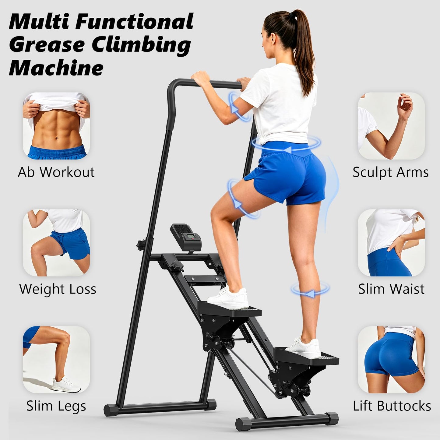 HOMGIM Stair Stepper Machine for Home Gym, Folding Cardio Vertical Climber Step Machine with LCD Monitor & Handlebars, Low-Impact Full Body Climbing Workout Equipment, 330 LBS Capacity