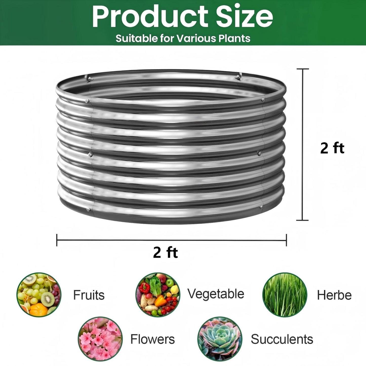 Mostmahes 4 Pack Tall 2x2x2ft Round Galvanized Raised Garden Bed Outdoor, Metal Garden Bed for Vegetables, Above Ground Garden Box for Flower, Steel Raised Beds for Gardening