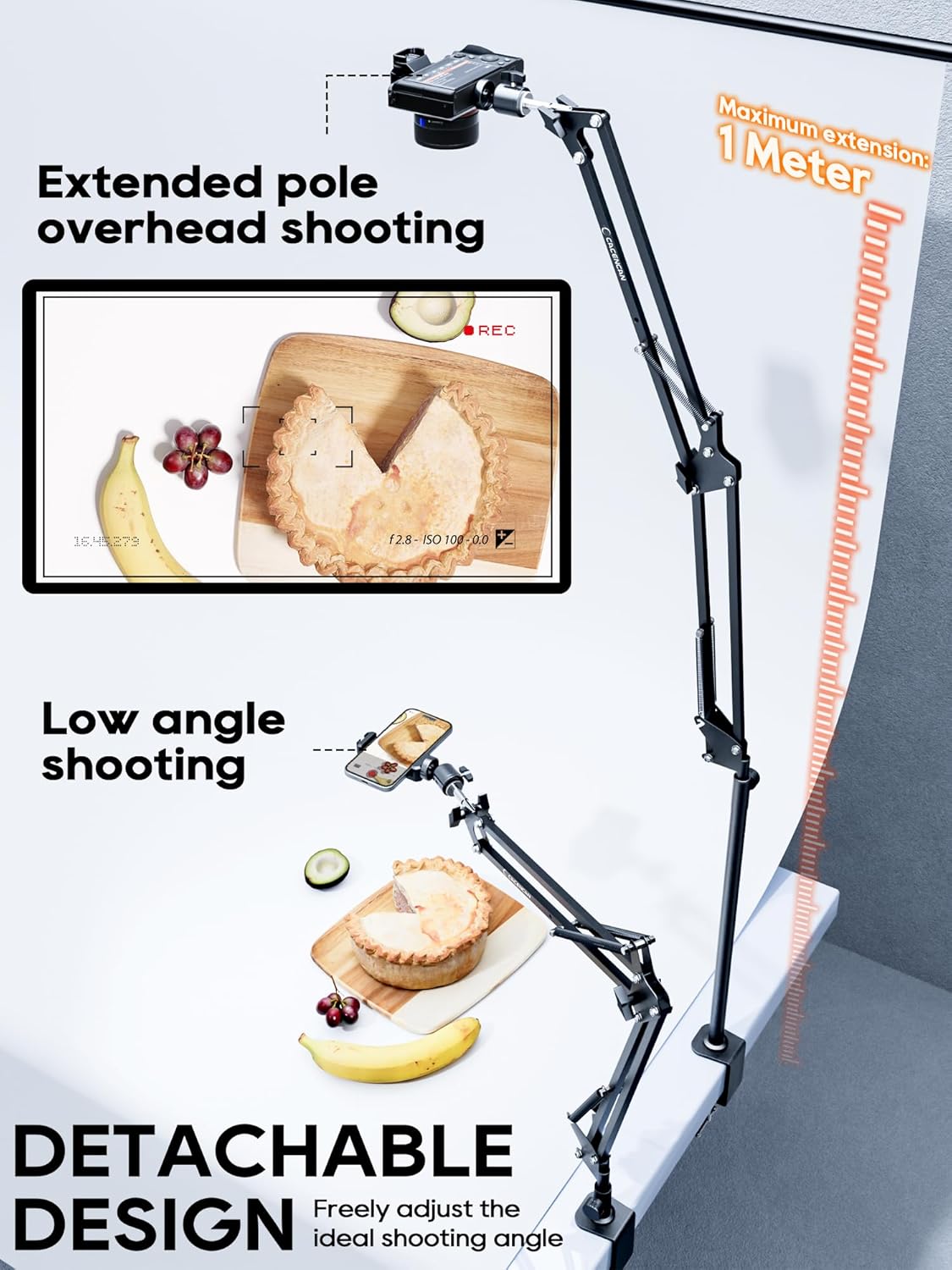 CACENCAN 5lb 360 Overhead Camera Mount, Desk Camera Mount with Articulating Arm, Load Capacity, Adjustable Stand