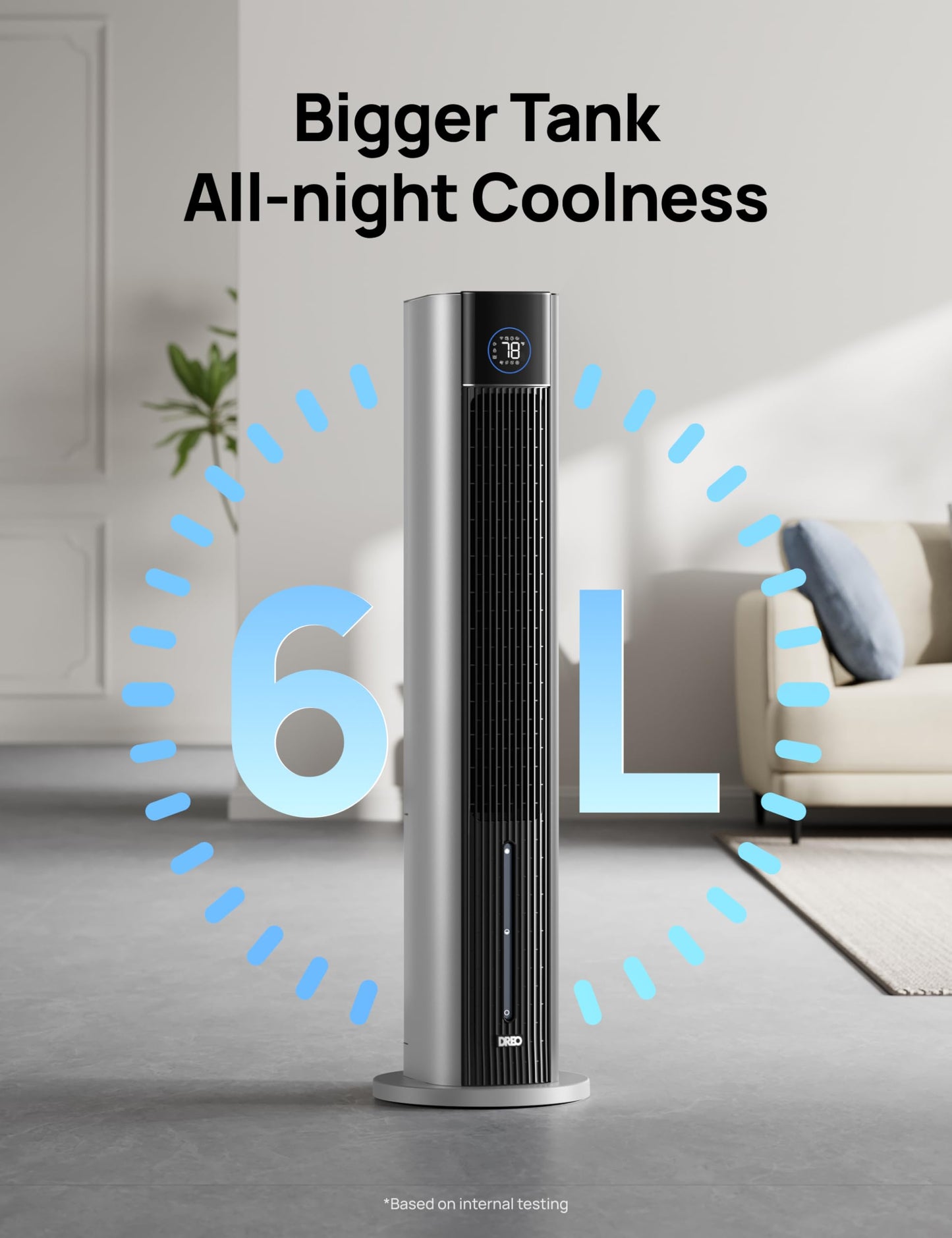 DREO Tower Fan for Bedroom, 43" Cooling Fans That Blow Cold Air 2026 Upgraded, Evaporative Air Cooler, Quiet 80° Oscillating Floor Fan, Easy Cleaning, APP Control, 4 Modes 4 Speeds, 12H Timer, Silver