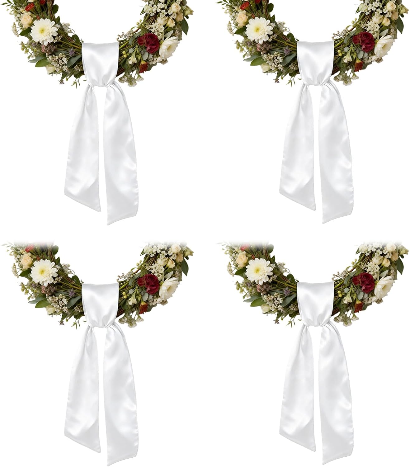 Regine Switzerland 4Pcs White Satin Wreath Sash - Perfect for Easter, Weddings & Holidays