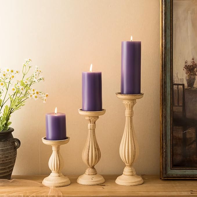 MOZEAL 3" x 8" Hand-Poured Unscented Large Candle,Smokeless Rustic Pillar Candle Set of 2,Slow Burn,No Drip,Approx 150 Hours Burning,Wedding,Dinner,Christmas and Home Decorative,Tall Purple Candle