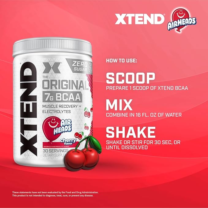 Original BCAA Powder Airheads Candy Flavor, 7g BCAA and 2.5g L-Glutamine, Sugar Free Post Workout Muscle Recovery Drink with Amino Acids for Men & Women, 30 Servings