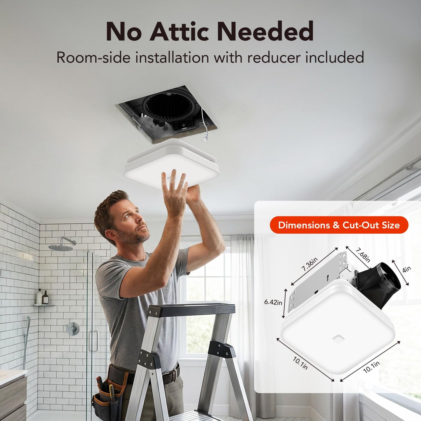 OREiN 2-in-1 Bathroom Exhaust Fan with Light, 110 CFM Shower Vent Fan, Quiet 1.5 Sones DC Motor, 1000LM Bright LED, 5000K, ENERGY STAR, HVI/FCC/ETL, Easy Retrofit Installation (Cut-Out 7.36" x 7.68")