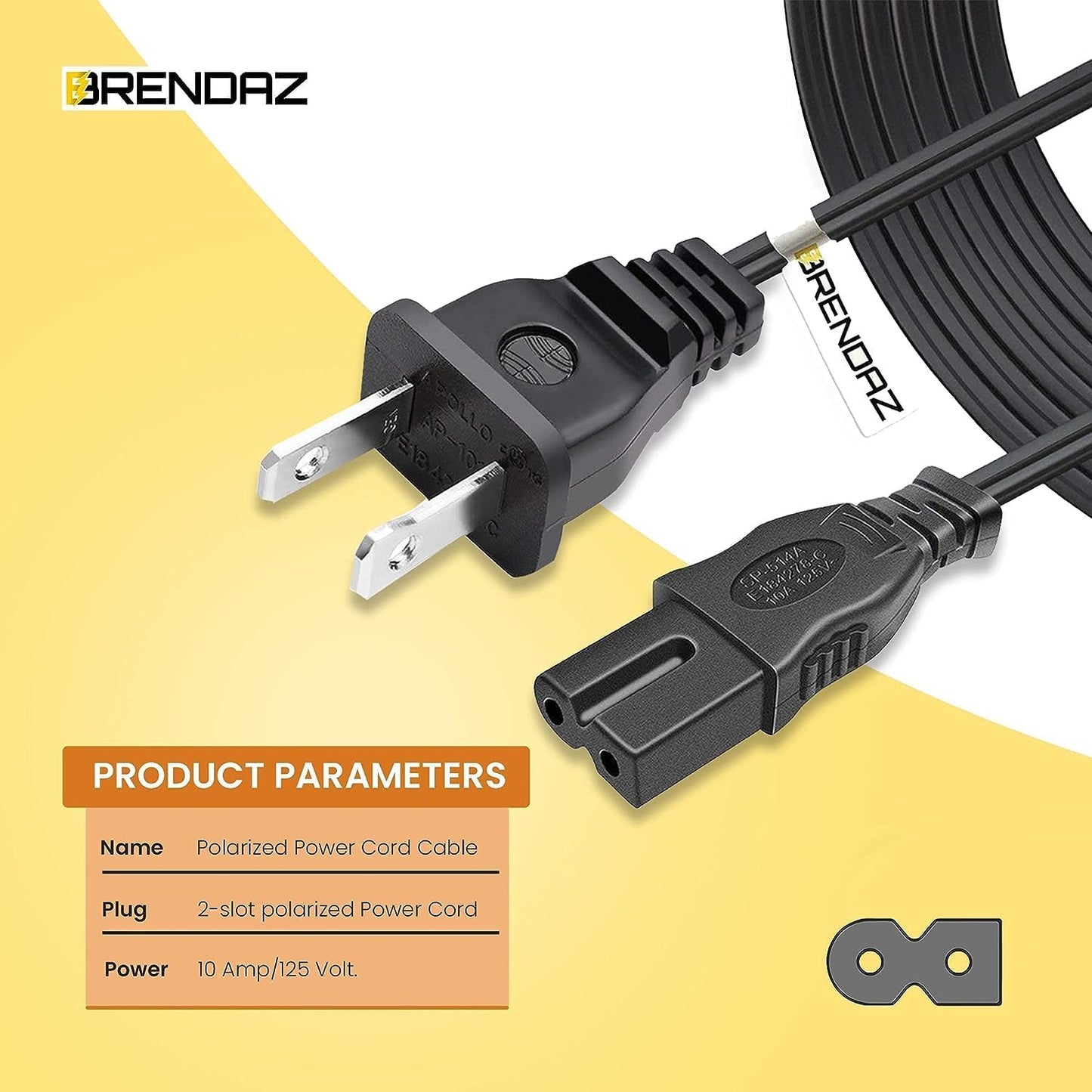 BRENDAZ (5-Pack) C7 2 (6-Feet) Polarized Power Cord, Prong AC Power Cable, Compatible with Vizio D, E, M Series HDTV