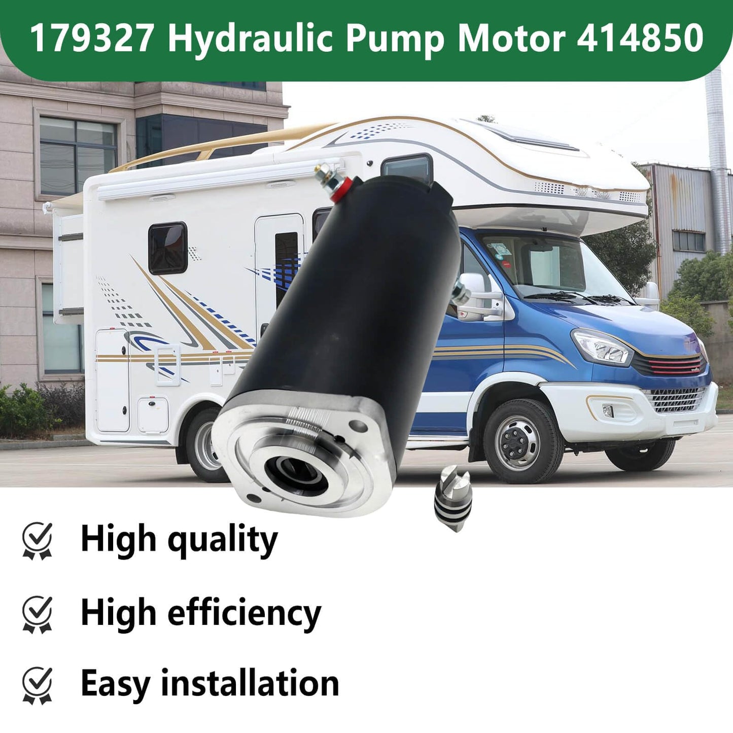 Replacement Hydraulic Pump Motor 179327 414850 for Unidirectional Power Unit RV Leveling Systems with Heavy-Duty Construction 7.5" Height Manual Drive Collar Coupling 286722