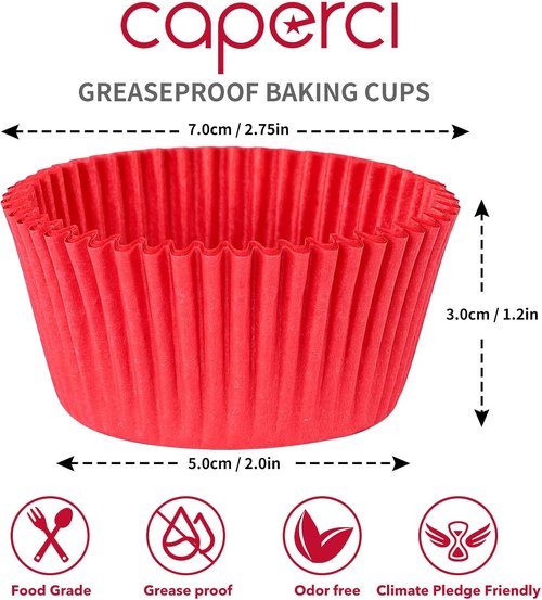 Caperci Red Cupcake Muffin Liners - 500-Count, Food Grade & Grease-Proof Baking Cups