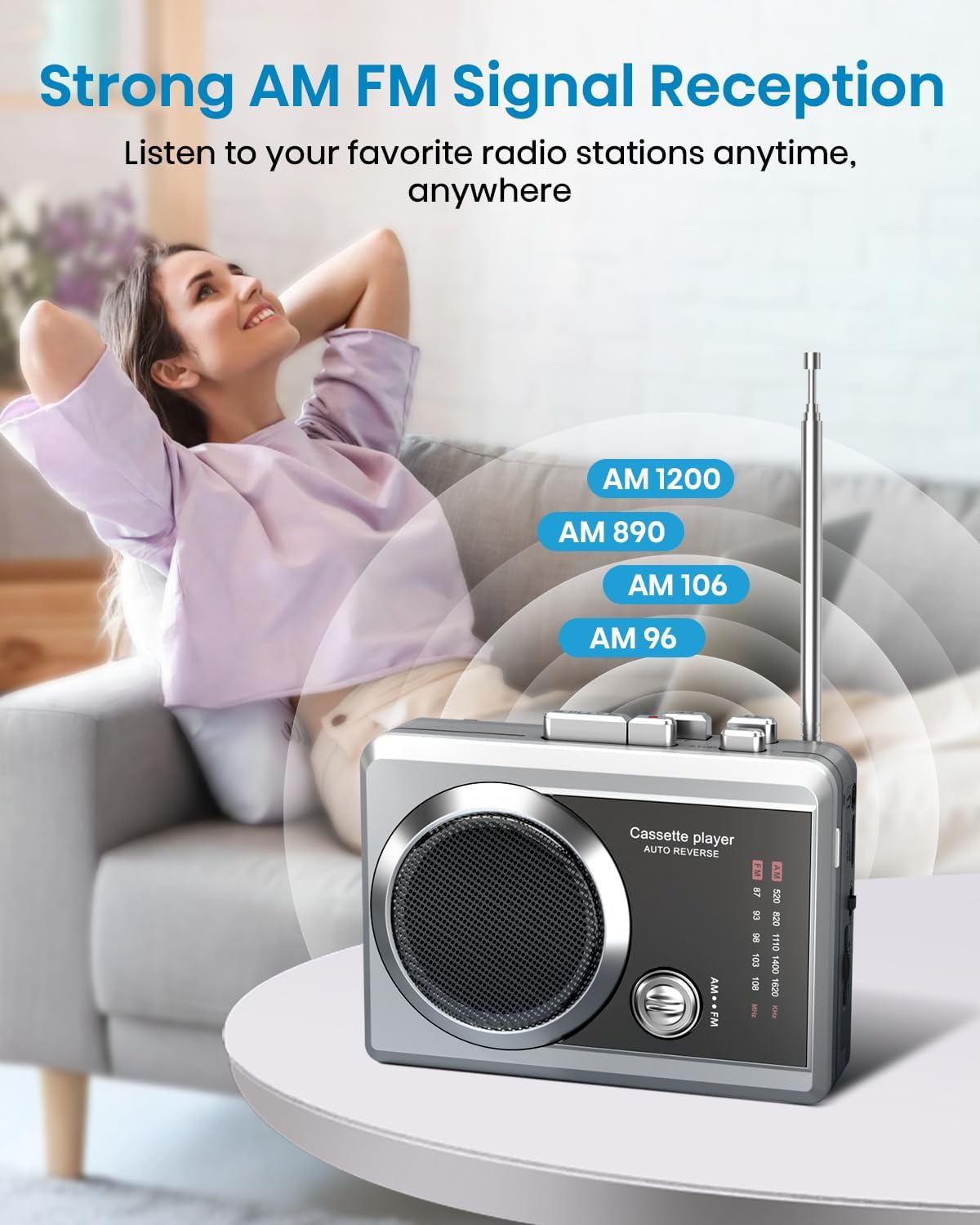 Mersoco Cassette Cassette 3.5MM Portable Recorder Player & AM/FM Radio, Compact Tape Player with Headphone Jack