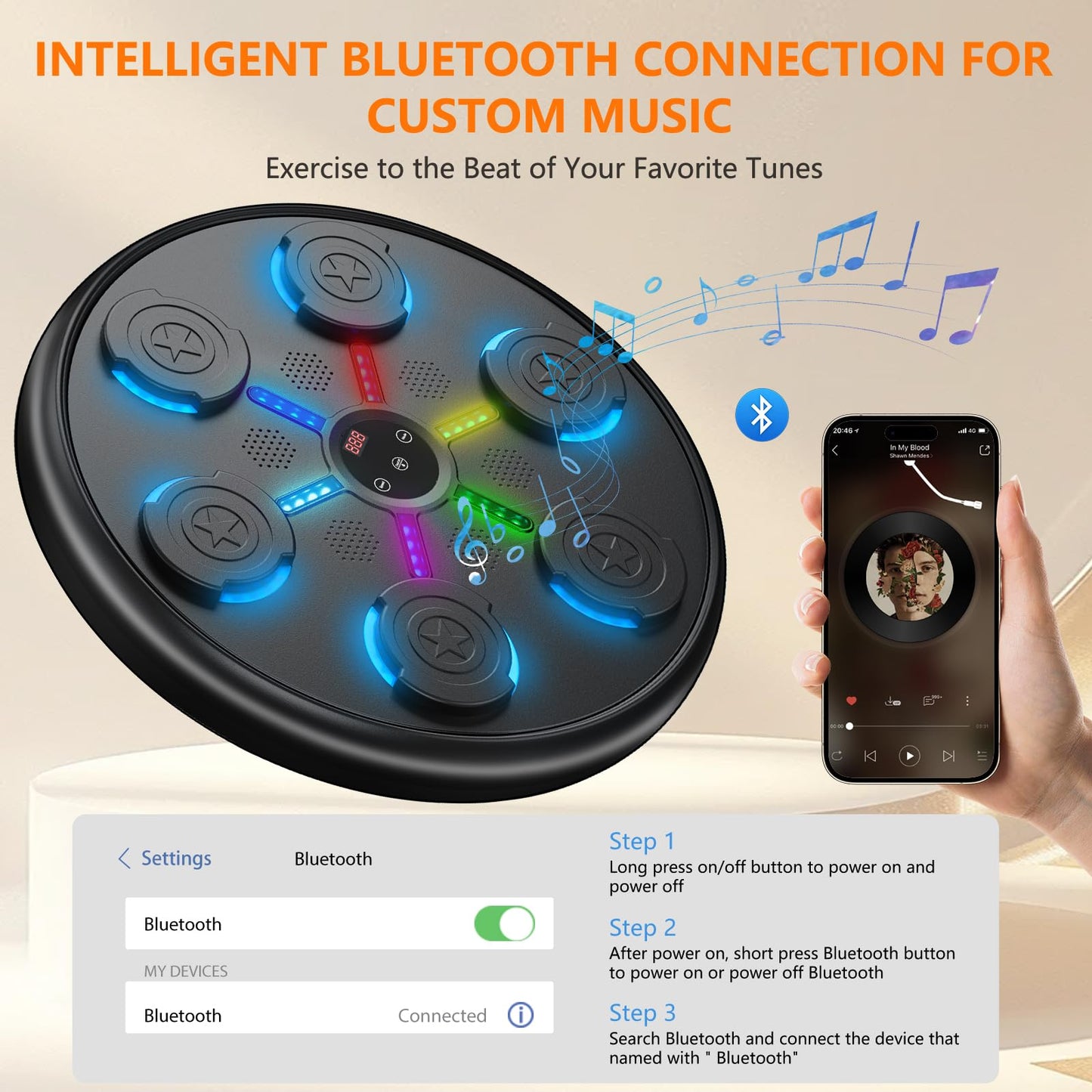 jiaao Music Boxing Machine, 2025 Upgrade Workout Machine for Adults Women Kids, Smart Bluetooth Boxing Music Trainer, with LED Wall Mounted Musical Punching Pad，with Premium Boxing Gloves