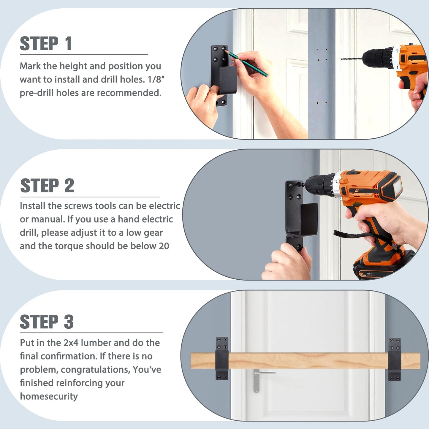 2x4 Brackets, Door Barricade Brackets, Door Security Bar U Bracket, Suitable for Garage Door Bracket, Reinforcing Barns, Gardens, Sheds, and Safety Doors (Black 4 Pack)