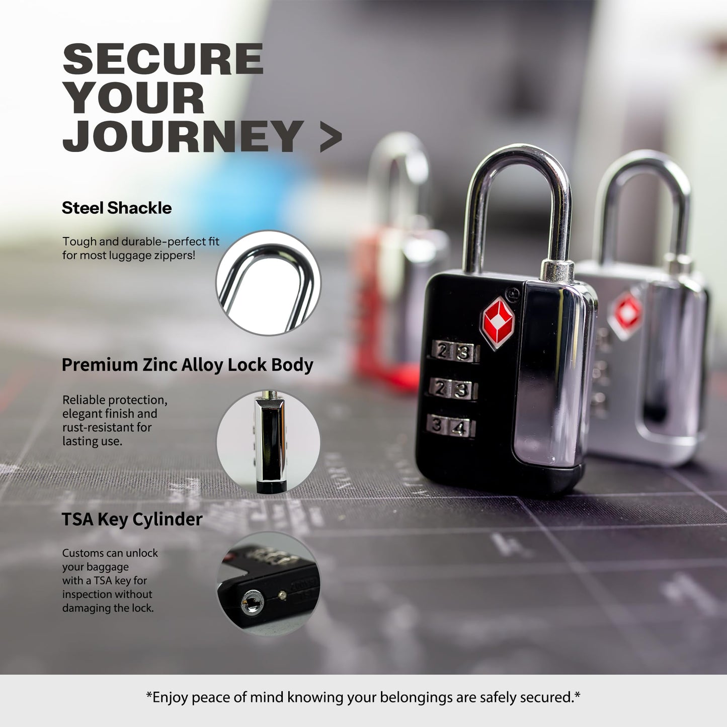 UP Security Luggage Locks TSA Approved, Combination Padlock for Locker, Small Combo Padlock, TSA Locks for Luggage, Gym Locker, Suitcase, Gun Case, Storage Box, Outdoor Fence, Backpack, Bag Zipper