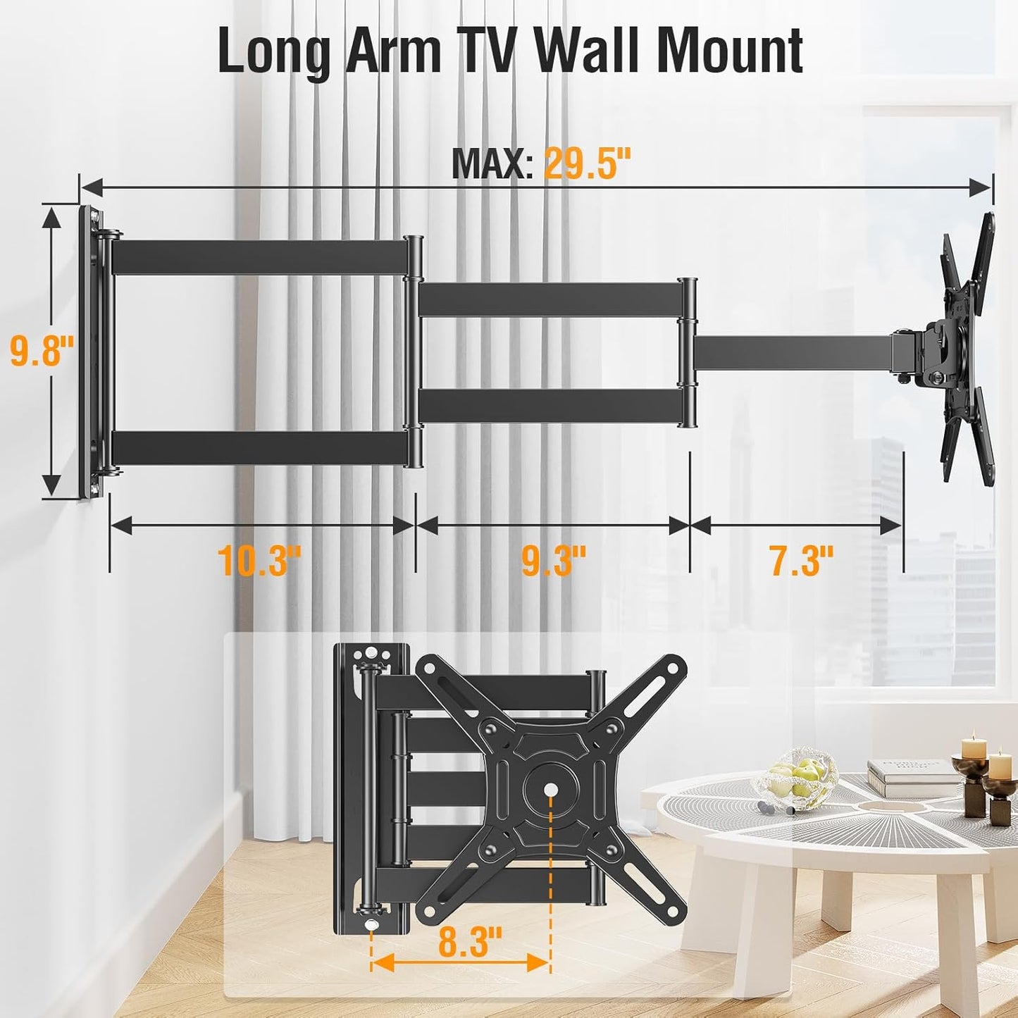 ELIVED 14-42 Inch 29.5 Inch 200x200mm, 44 lbs. Long Arm TV Wall Mount for Most tvs & Monitors, Long Extension TV Mount