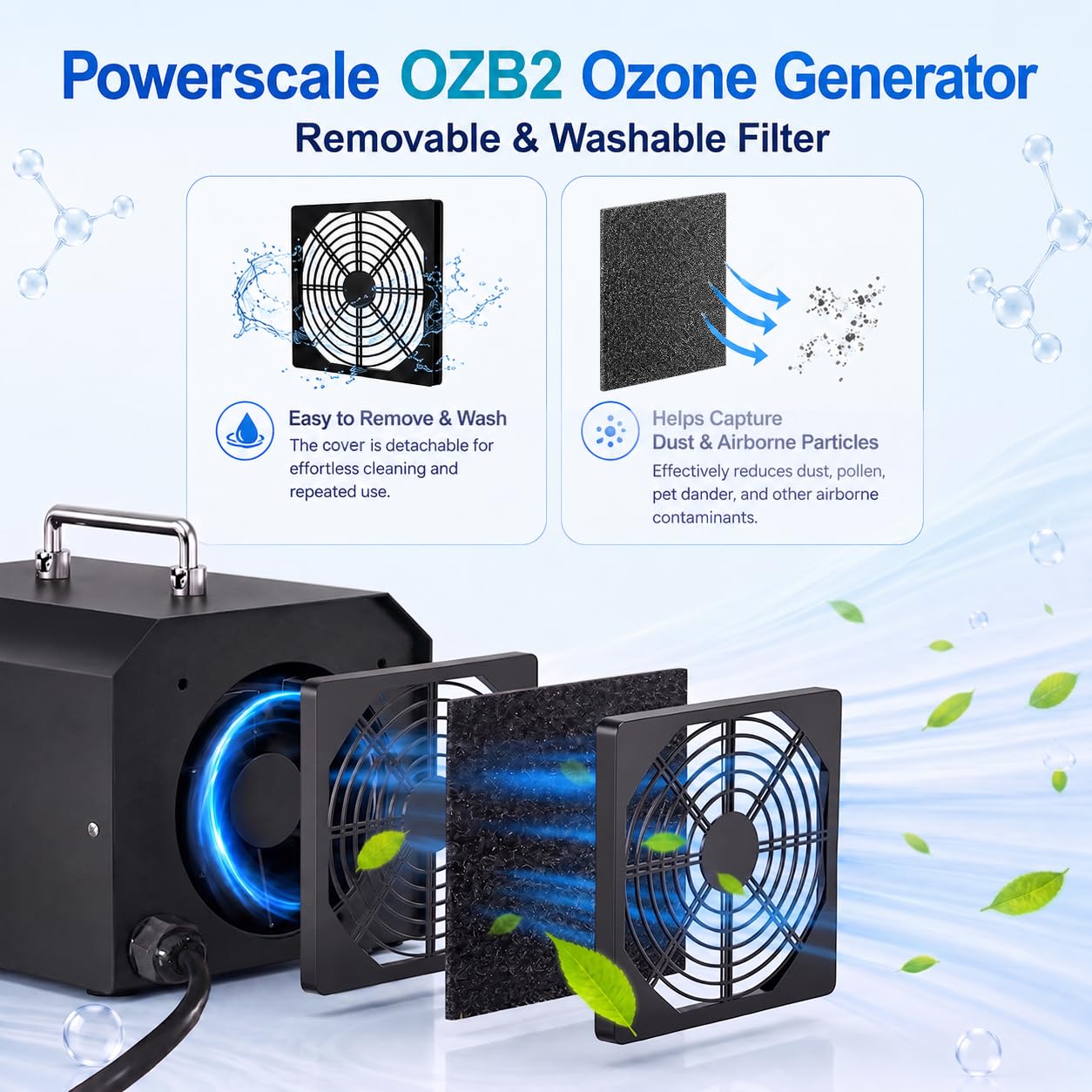 Powerscale OZB2 Commercial Ozone Generator 150,000mg/h for Airbnb Turnovers, Cleaning Business & Large Spaces — Industrial Ozone Machine Odor Removal, Air Purifier for Homes, Offices, Black
