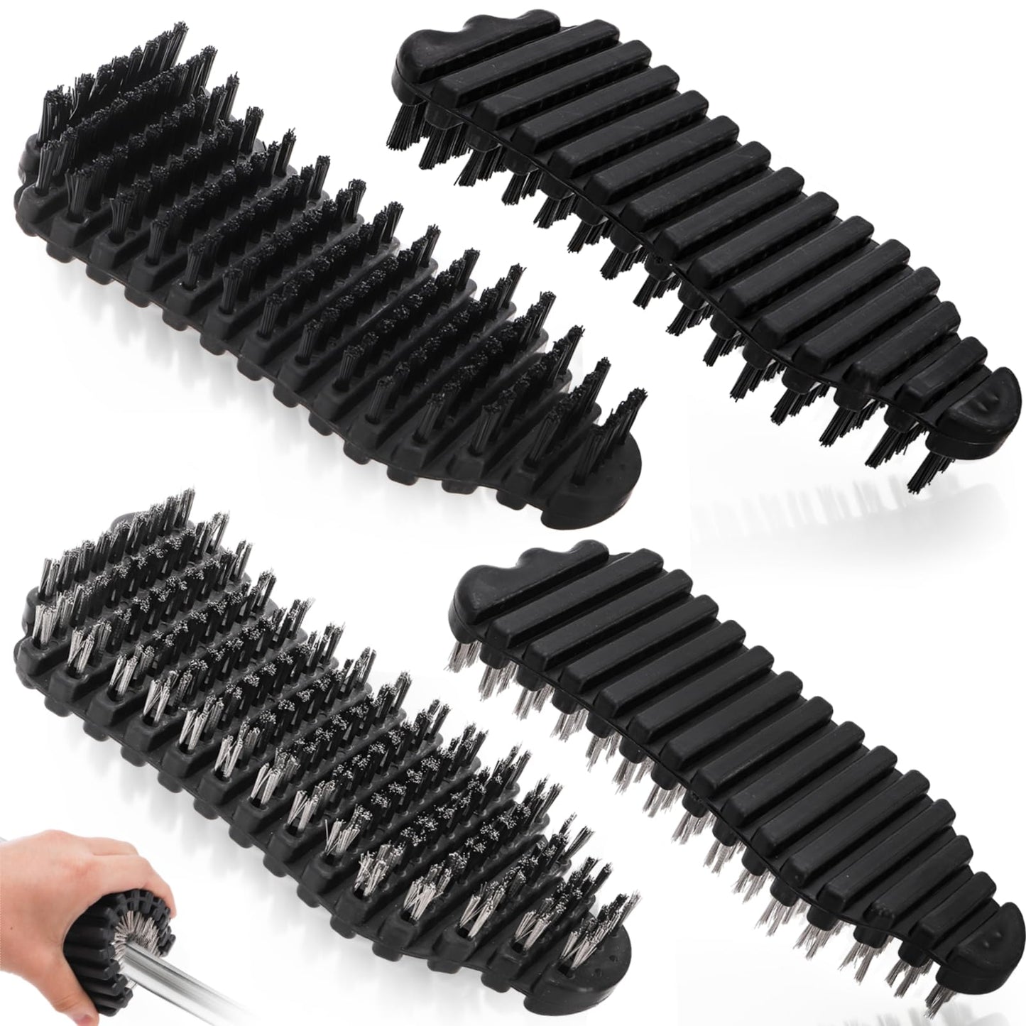 YIMITEE 4 Pack Barbell Brushes, Stainless Steel Wire Brush Nylon Brush Set, Weightlifting Bar Cleaner, Stiff Wire Scratch Bristle for Strength Training Bar, Gym, Cleaning, Rust Dirt Removal