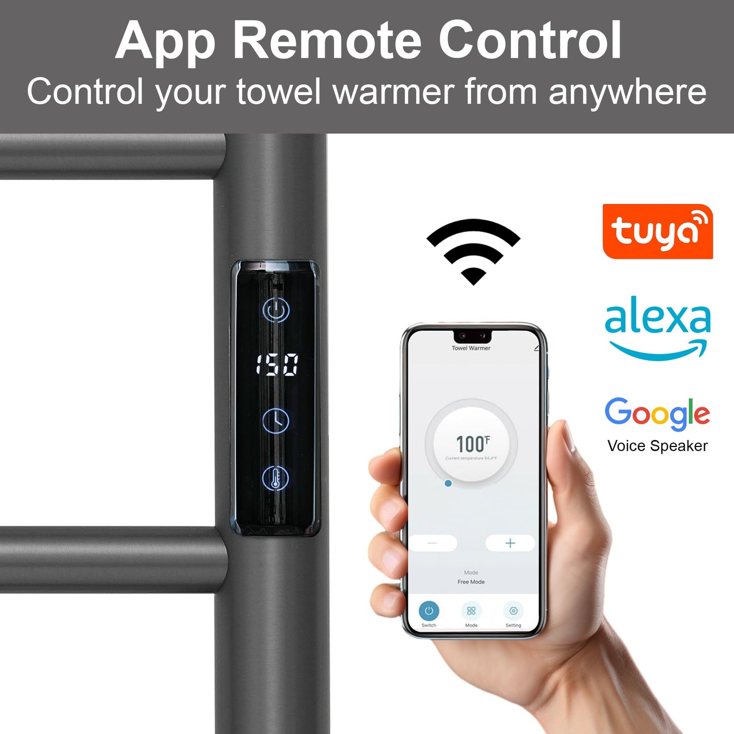 SHARNDY Electric Towel Rack with Voice Control for Alexa & Google Home,TUYA - Wall-Mounted Bathroom Heating Towel Warmer,Plug-in,Stainless Steel Material (Gungrey with WiFi, 6 Bar)