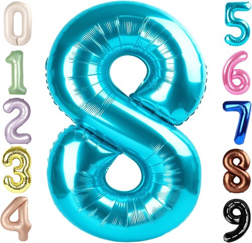 Light Blue 40 Inch Number 8 Balloon - Perfect for 8th Birthday Parties, Weddings & Graduations