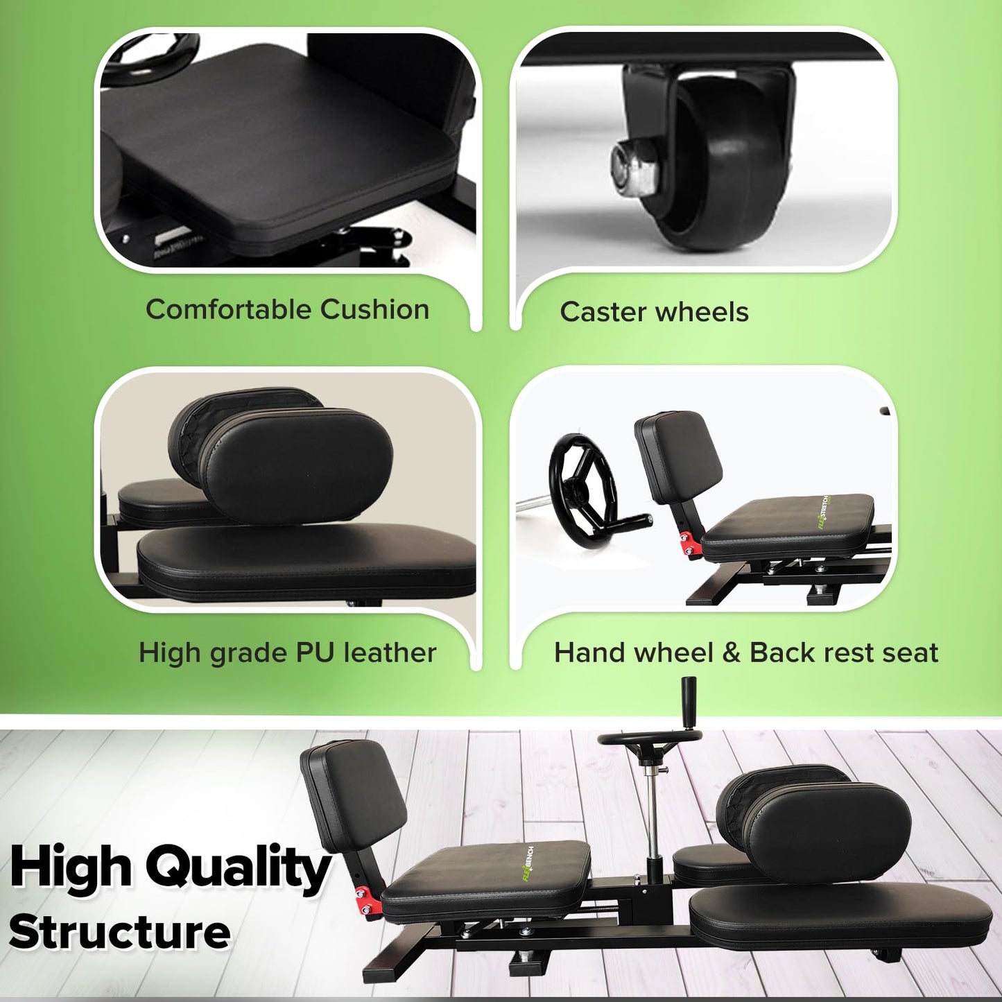 Hip Stretching Machine by Flex Bench – Improve Flexibility,Mobility and Reduce Hip Pain, Leg Stretcher - Flexibility for Yoga,Dance and Gymnastics Thighs,Glutes, Upgraded Model - New Adjustable Seat.