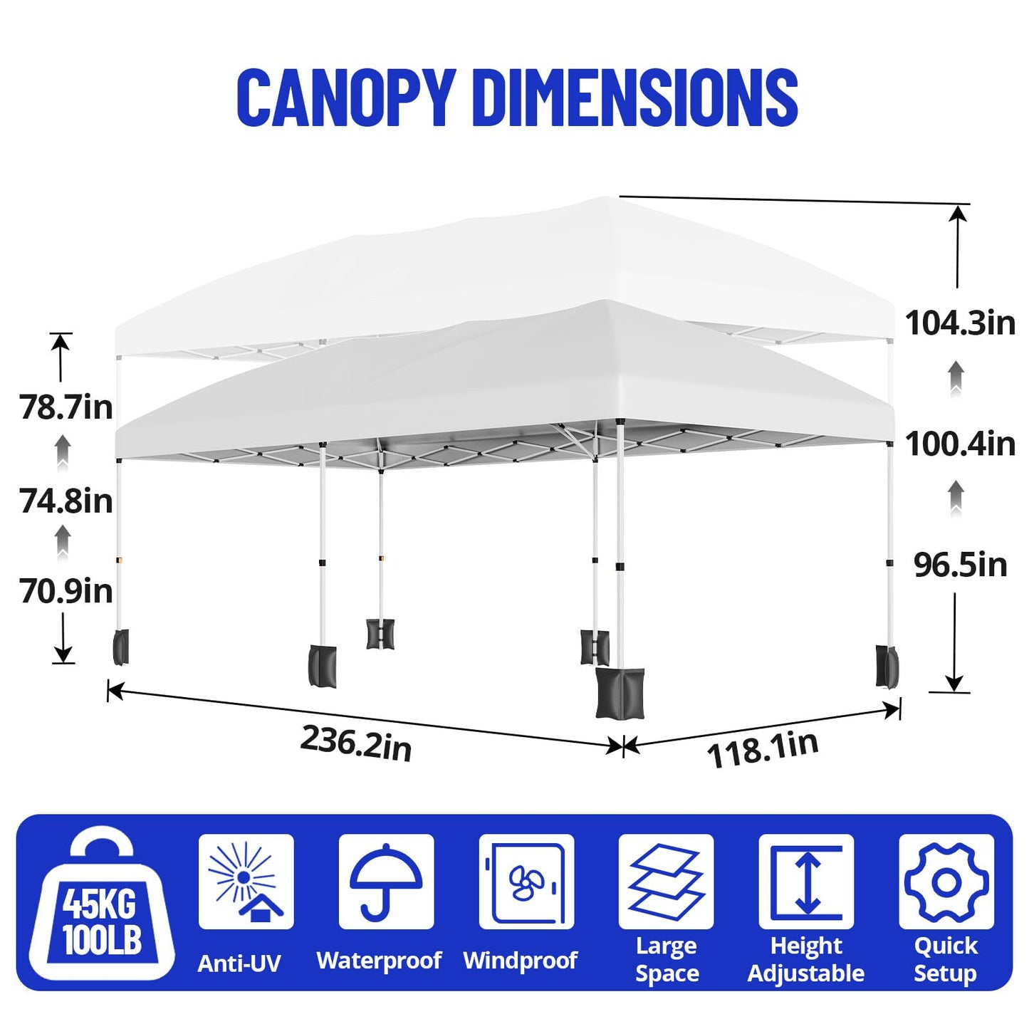 10x20 Pop Up Canopy Tent, Heavy Duty Wedding Party Tent Commercial Grade Instant Shelter with Removable Sidewalls for Outdoor, Parties, 3 Height, Carry Bag, Sandbag