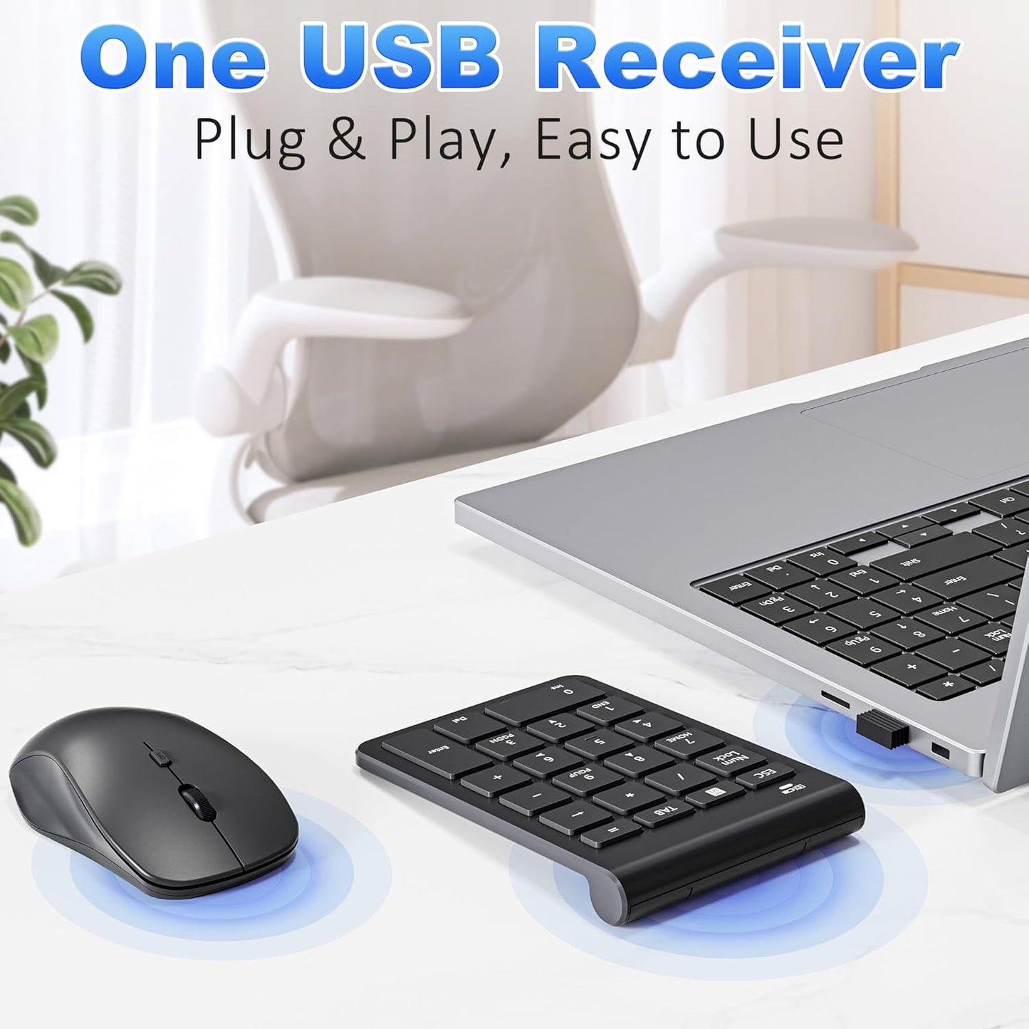 Rytaki 22 3 Set, 2.4GHz Wireless Number Pad and Mouse, Keys USB Keypad and Adjustable DPI Silent Mouse Numeric Pad