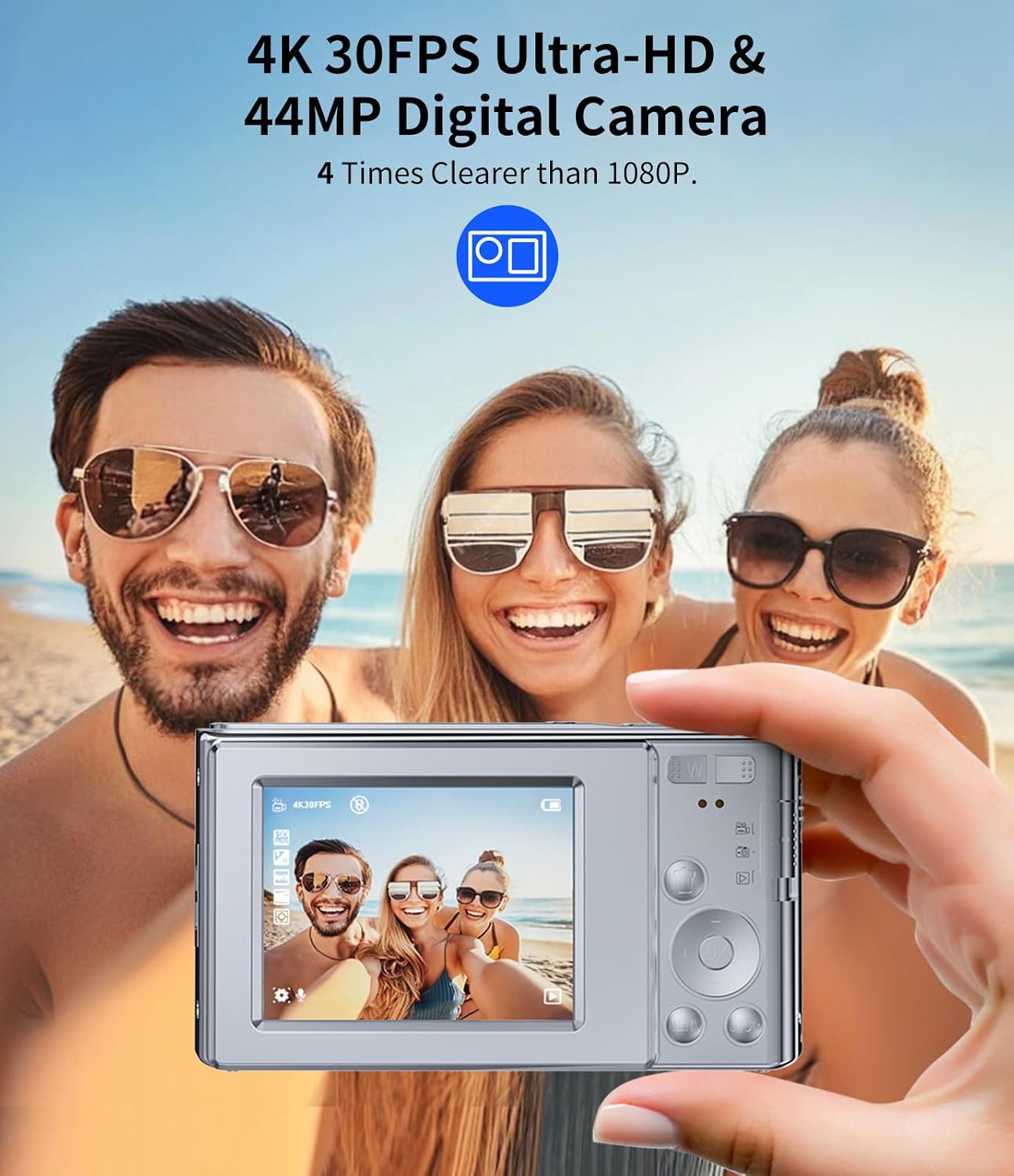 CIRRO 4K 44MP 16X 32GB Digital Camera Vlogging Camera UHD Digital Zoom with Card, Portable Compact Camera for Tiktok