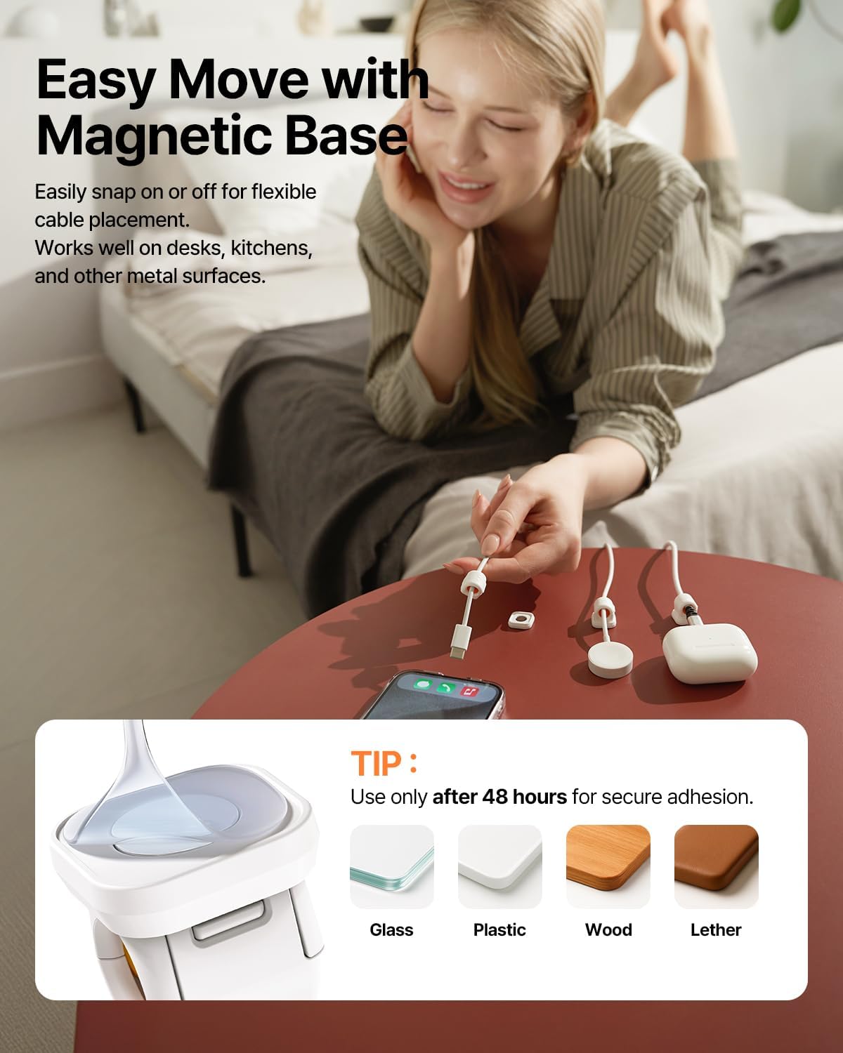 Sinjimoru 6 Pack 7.5mm Magnetic Cable Clips, Compact Size Cord Organizer & Cable Management for Desk, Nightstand & Car