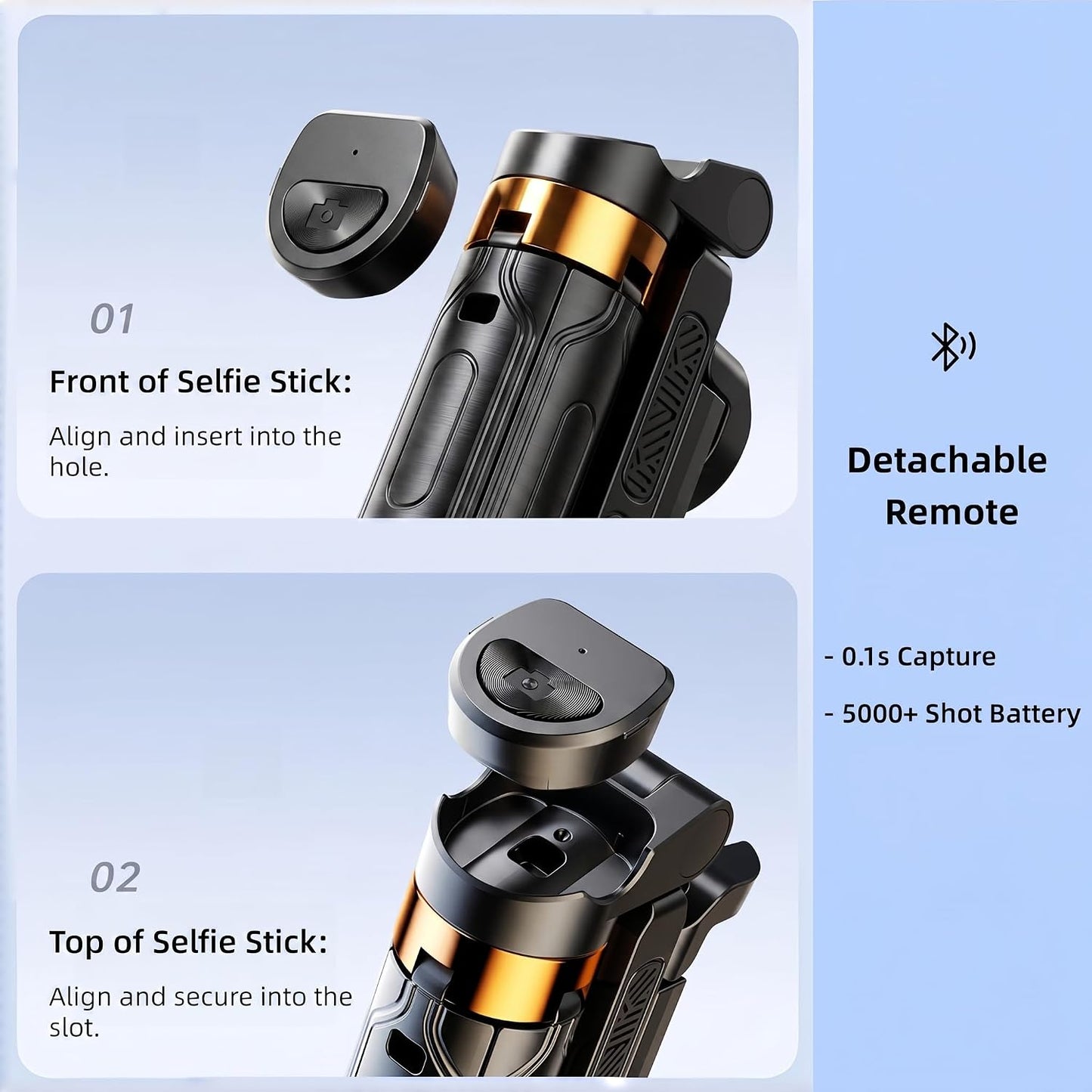 Briteroh 4" 4-Leg 360 3.8 oz Mini Selfie Stick Tripod, Pocket-Sized Selfie Stick with Bluetooth Remote, Reinforced