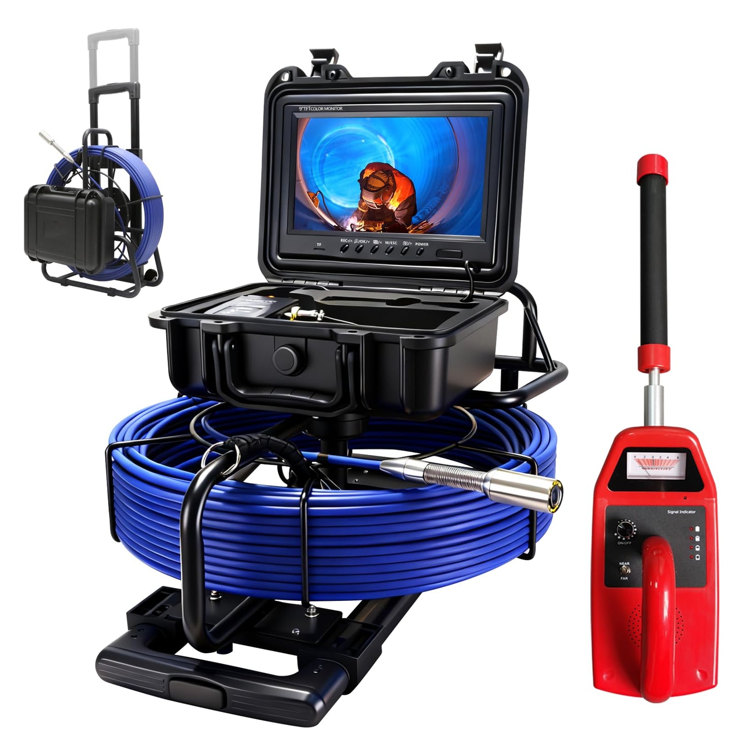Gatebig Sewer Camera with Locator,Self Leveling,164FT,Retractable Handle,7MM Cable, 9'' IPS Drain Inspection Camera with DVR,IP68 Plumbing Snake with 12 Lights for Home,Duct Pipe Inspection