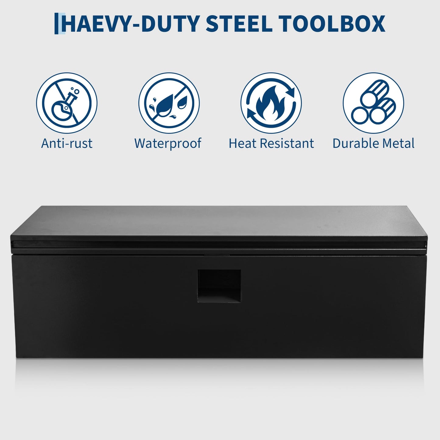 ExploreHorizon Industrial Steel Truck Tool Box w/Gas-Shock Lid, Pry-Resistant Security & Weatherproofing Toolbox Organizer Chest Fits Pickup, Truck Bed, RV, Trailer